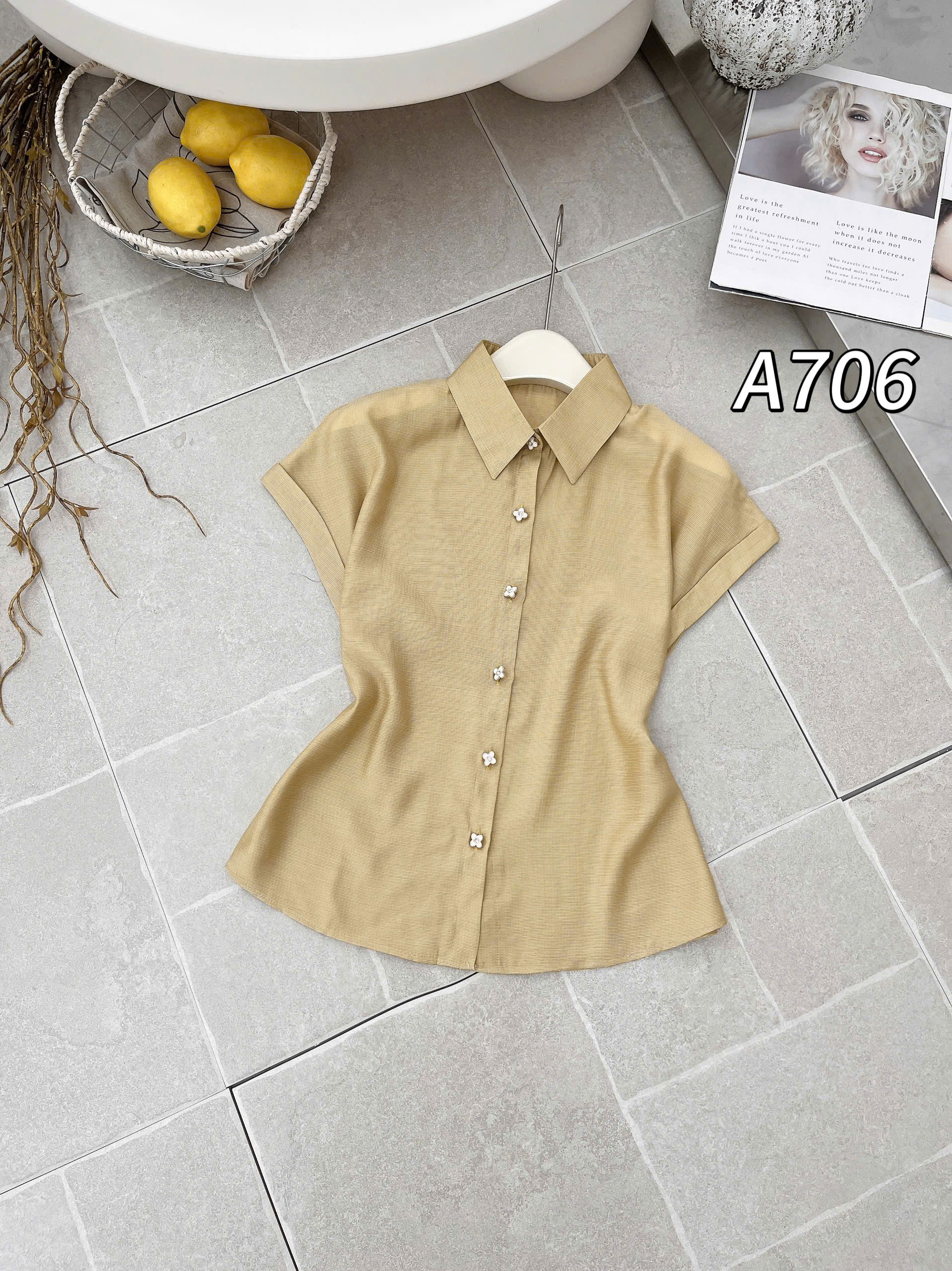 A706 Áo sơ mi cộc tay cúc hoa