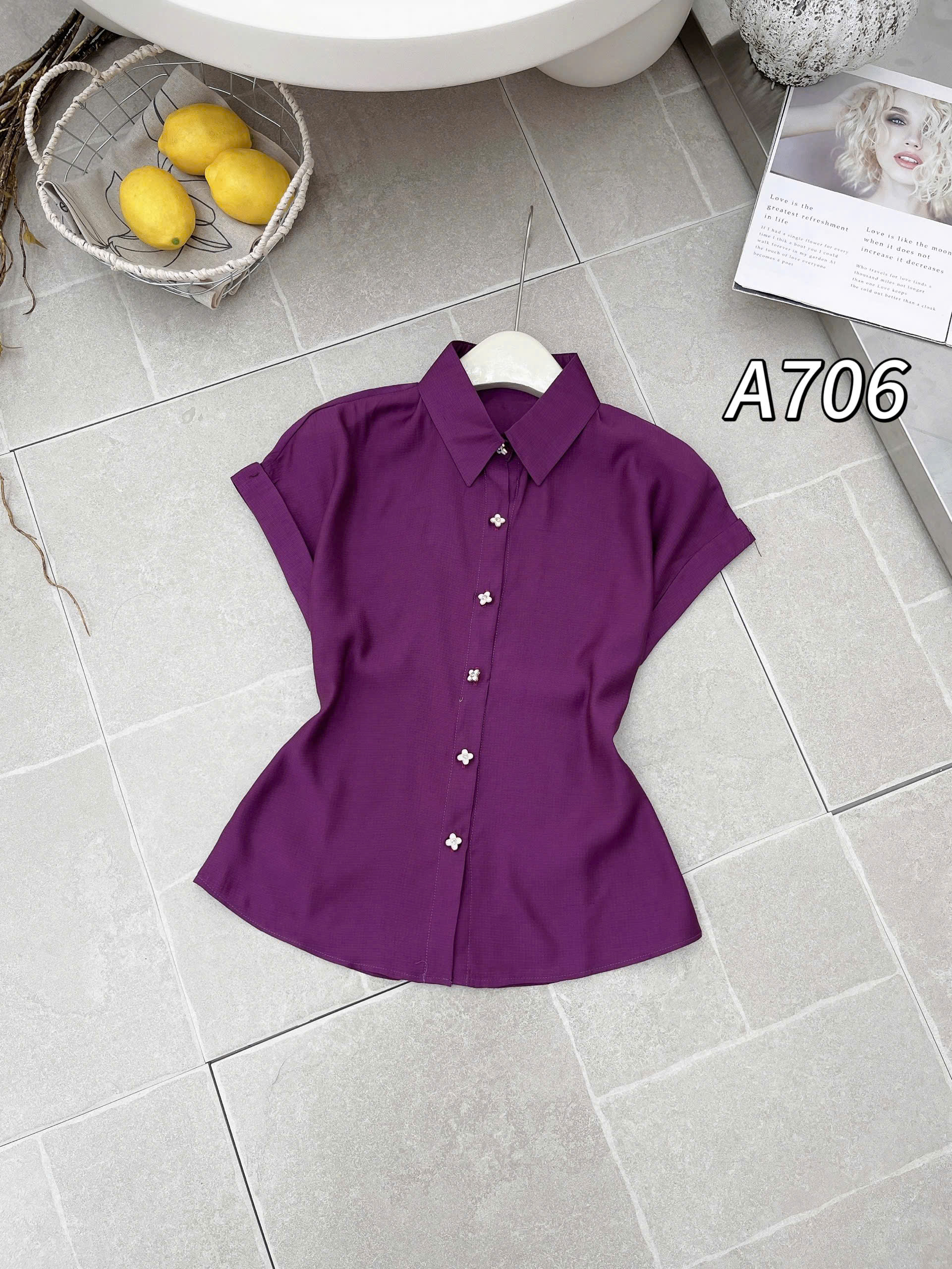 A706 Áo sơ mi cộc tay cúc hoa