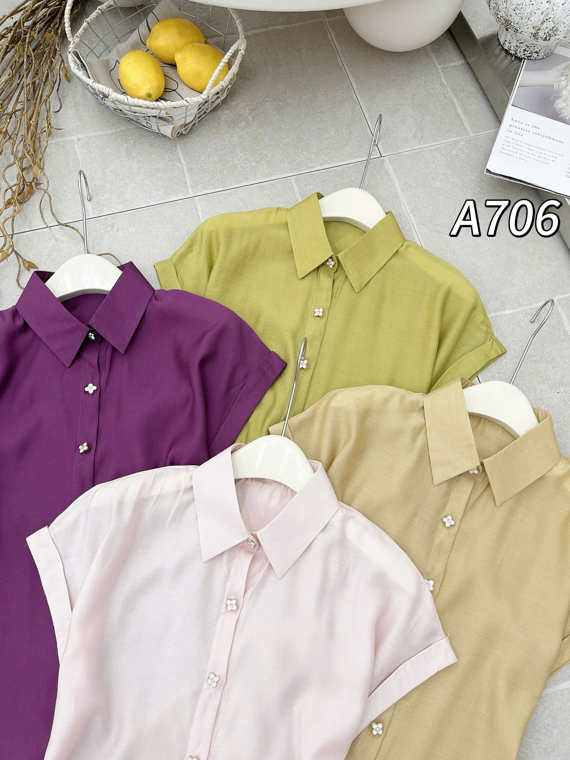A706 Áo sơ mi cộc tay cúc hoa