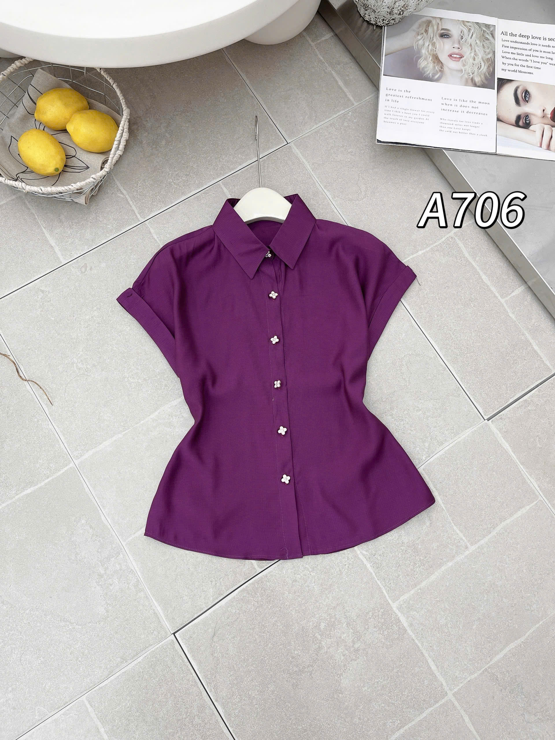 A706 Áo sơ mi cộc tay cúc hoa