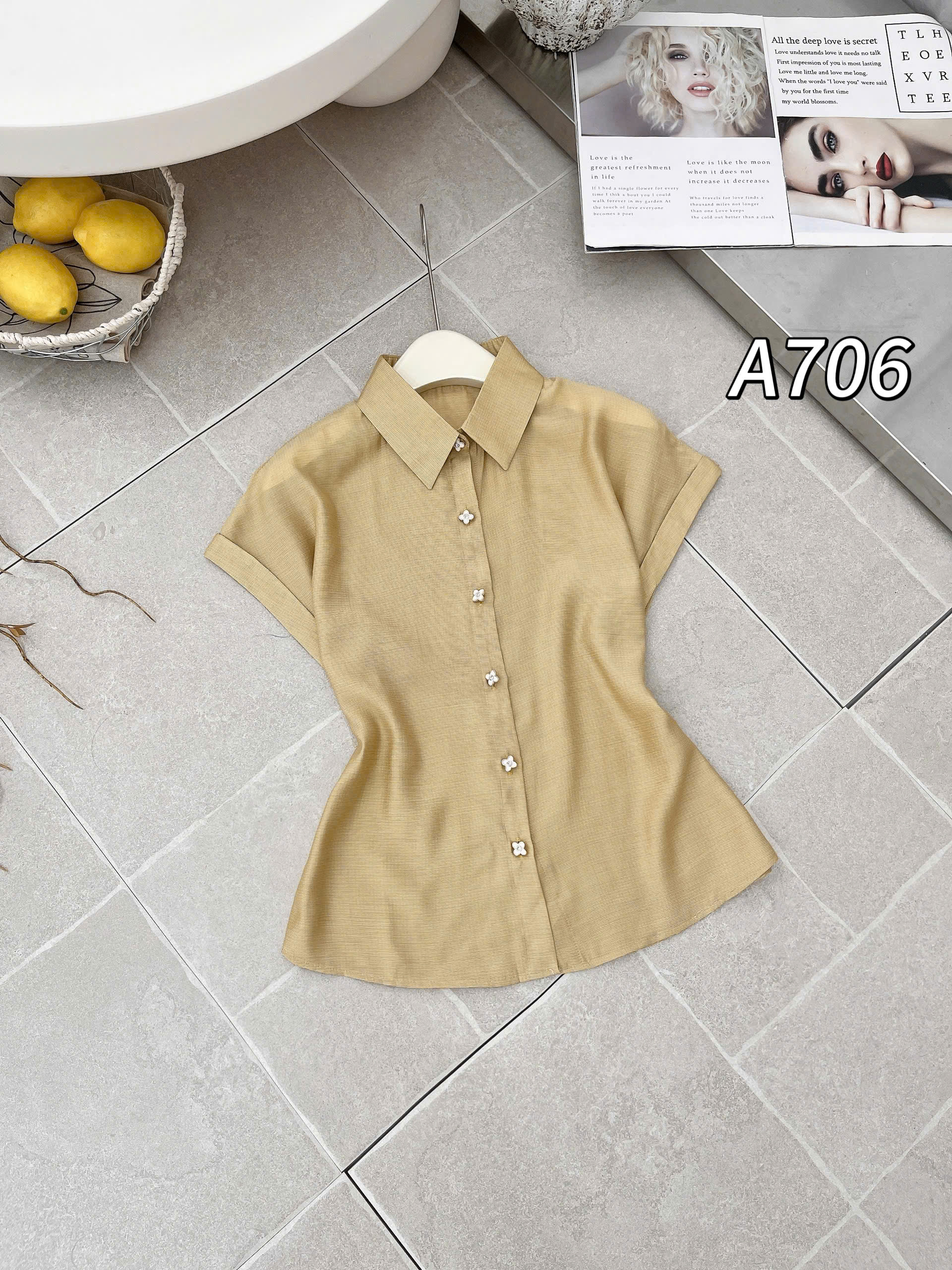 A706 Áo sơ mi cộc tay cúc hoa