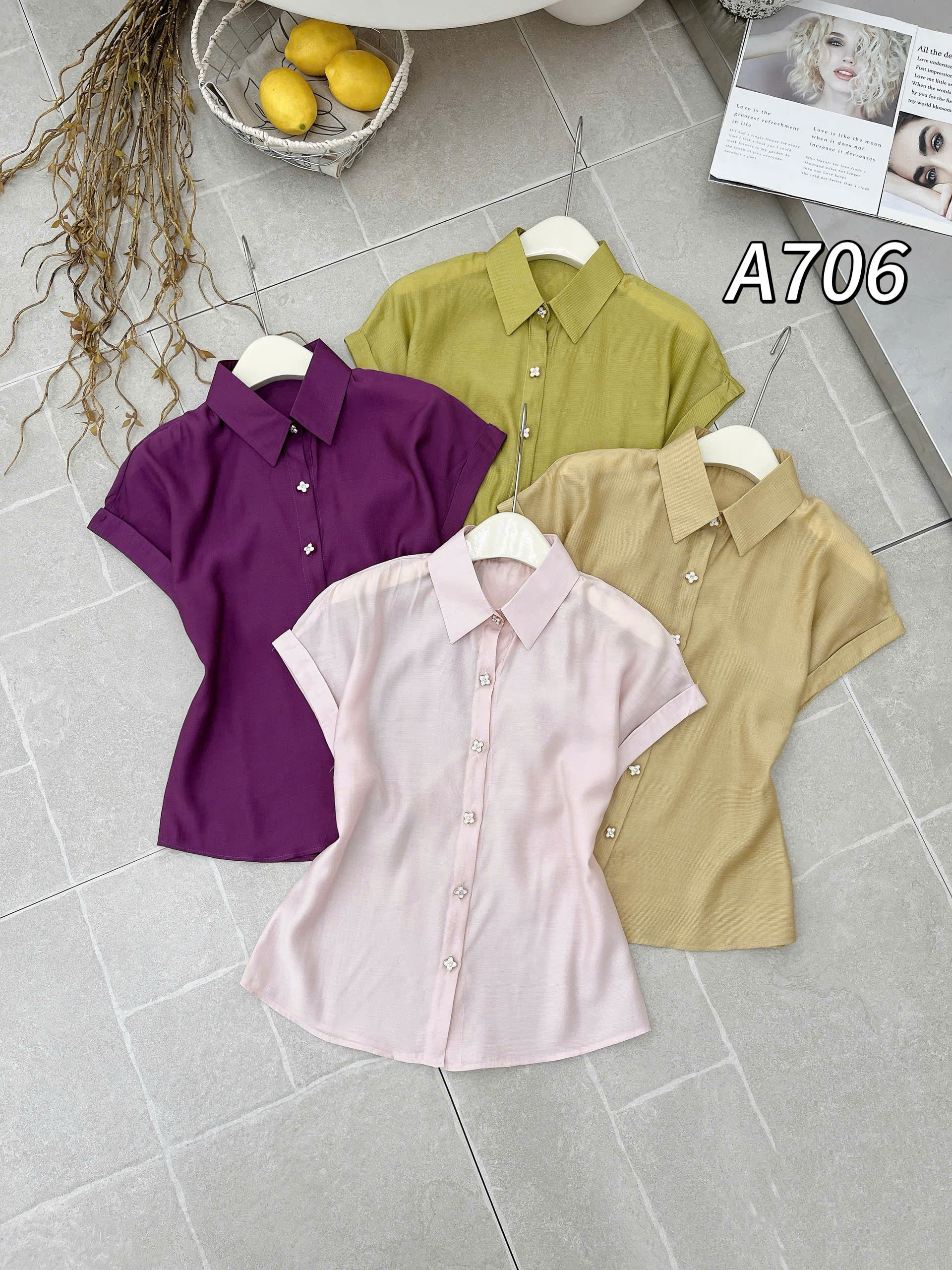 A706 Áo sơ mi cộc tay cúc hoa
