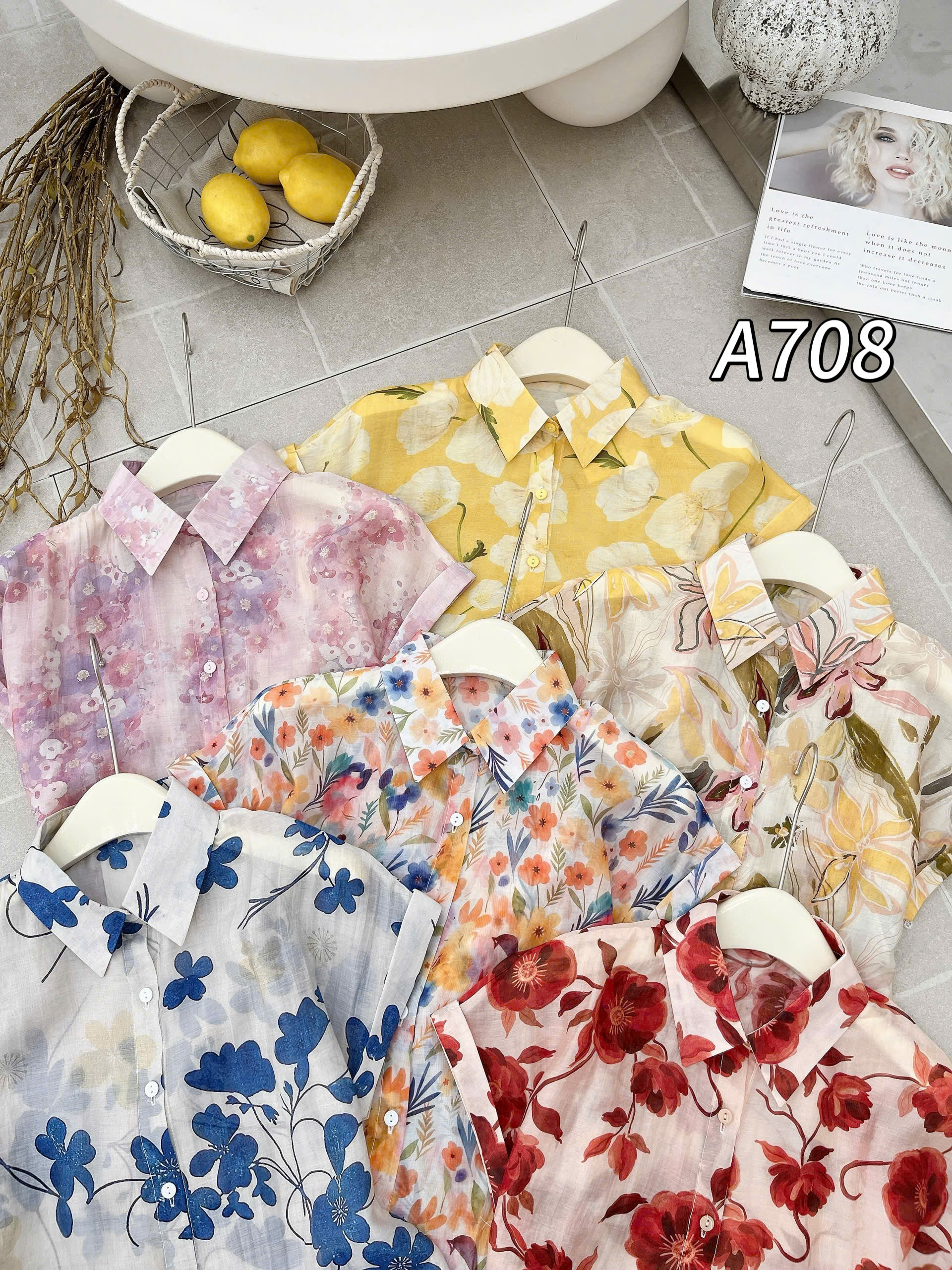 A708 Áo sơ mi hoa tay xắn