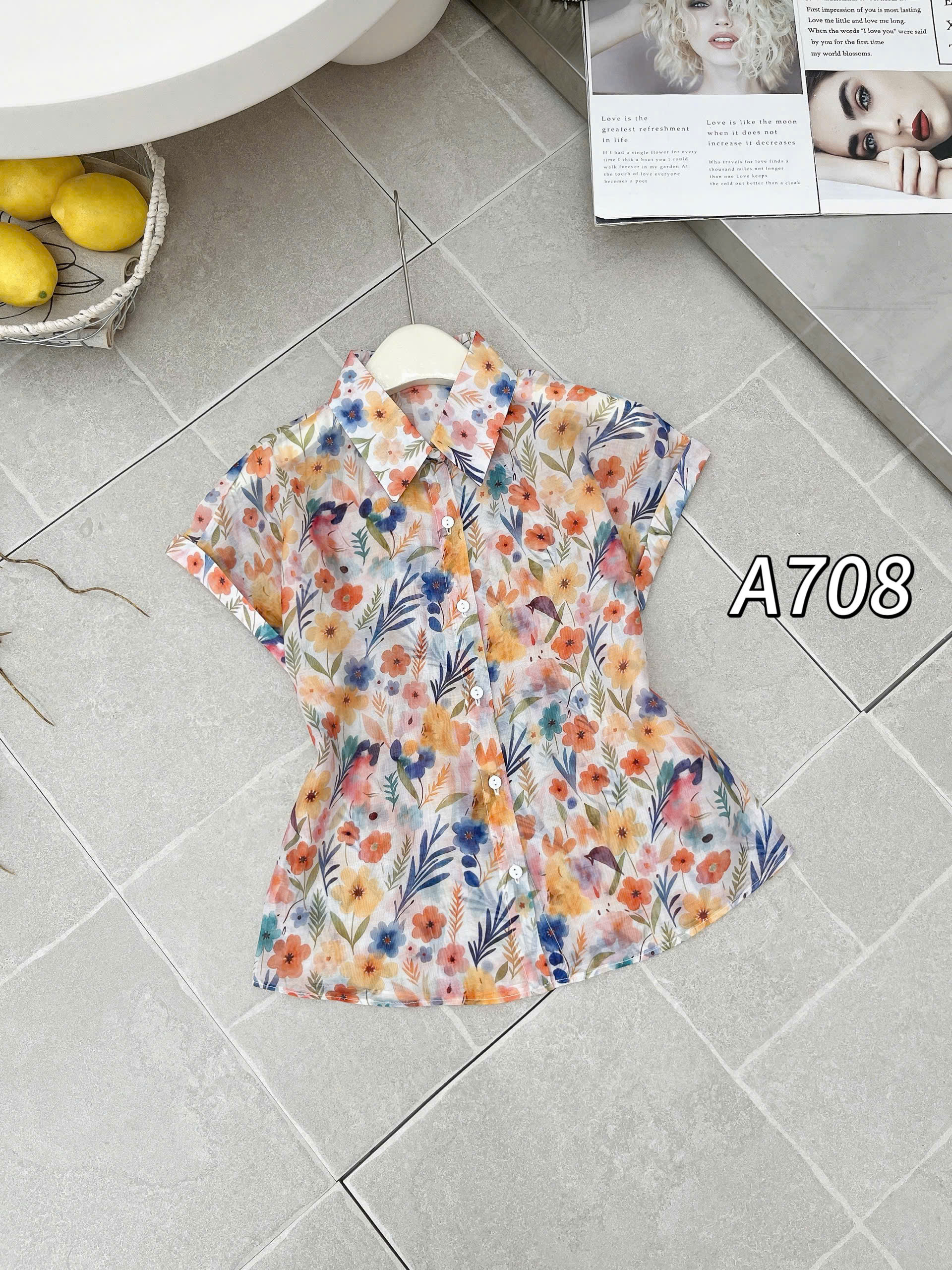 A708 Áo sơ mi hoa tay xắn