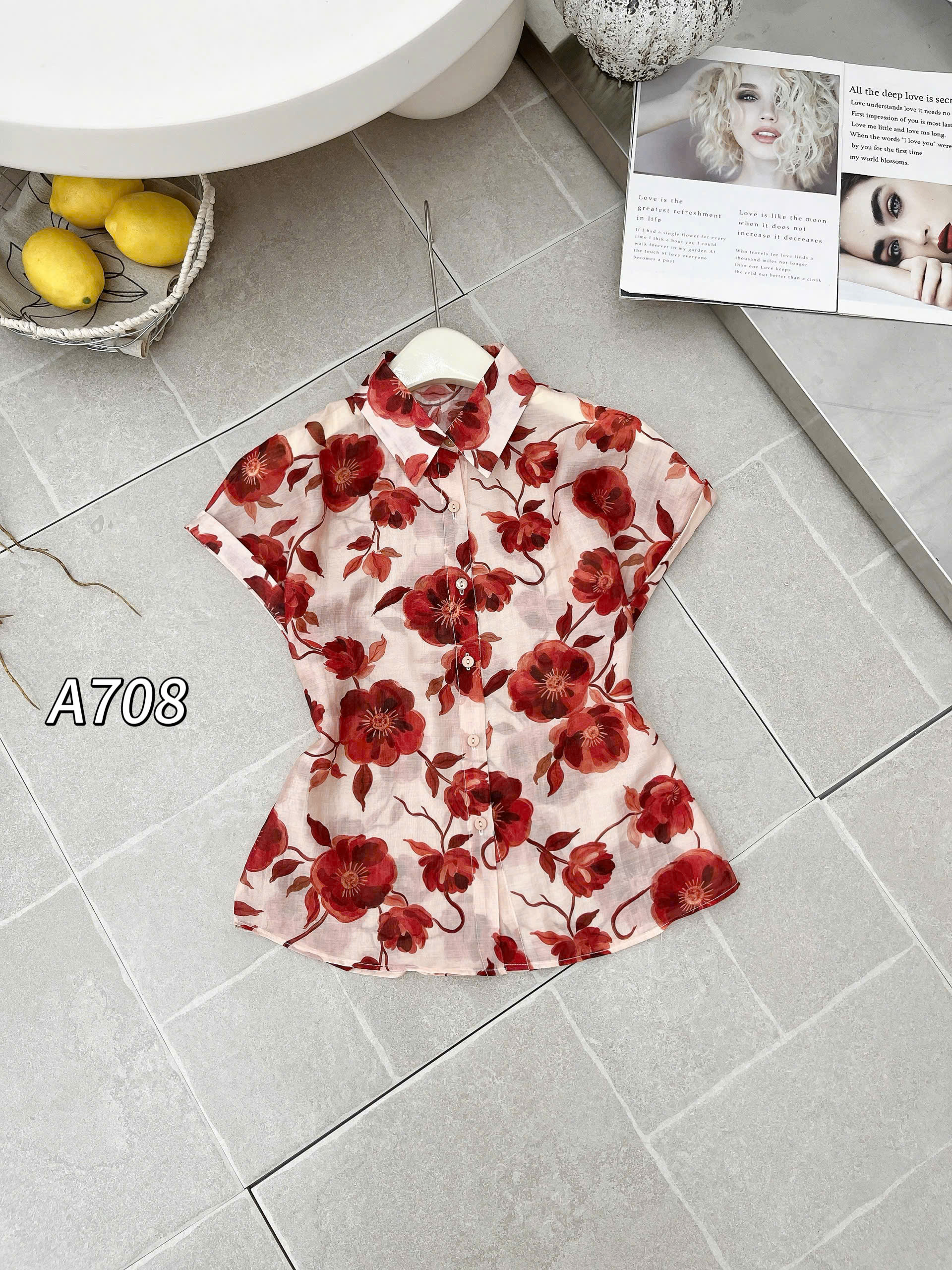 A708 Áo sơ mi hoa tay xắn