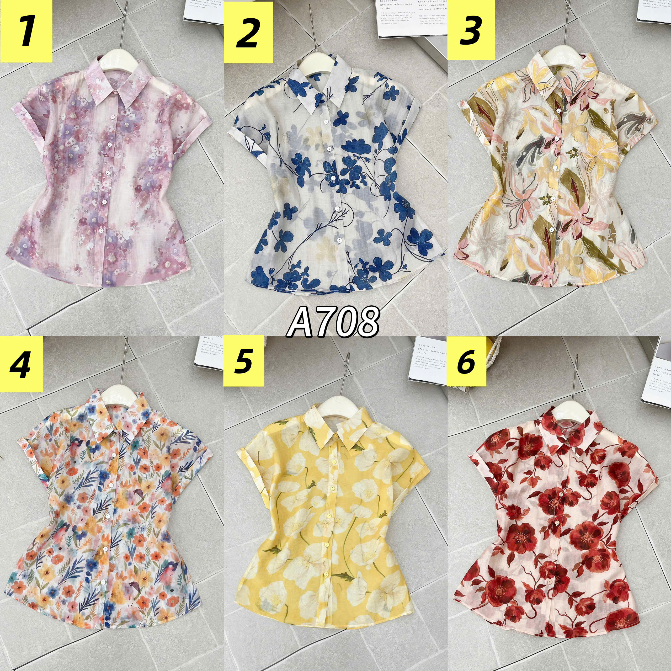 A708 Áo sơ mi hoa tay xắn