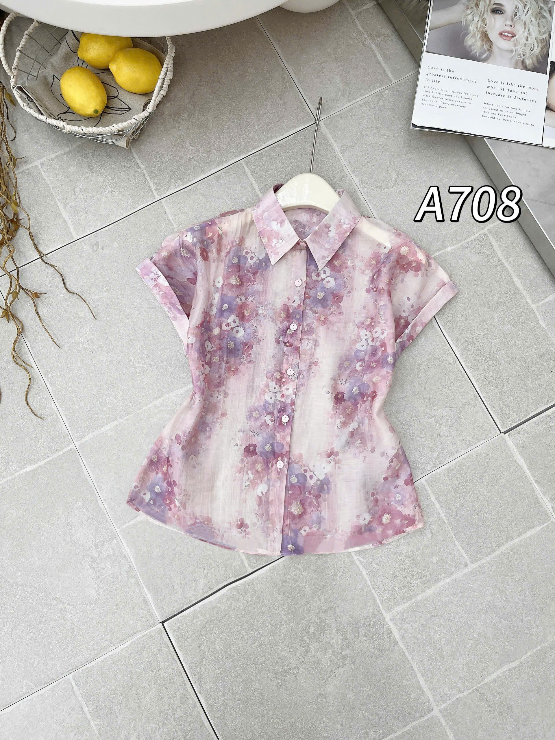 A708 Áo sơ mi hoa tay xắn