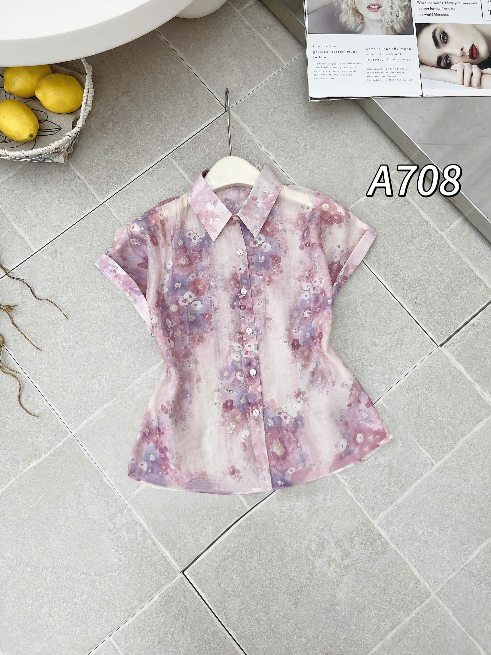A708 Áo sơ mi hoa tay xắn