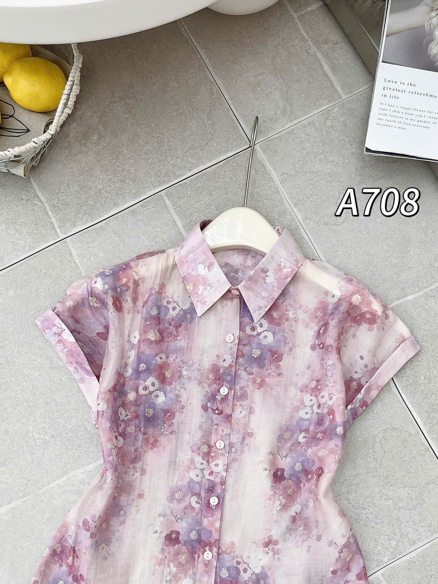 A708 Áo sơ mi hoa tay xắn