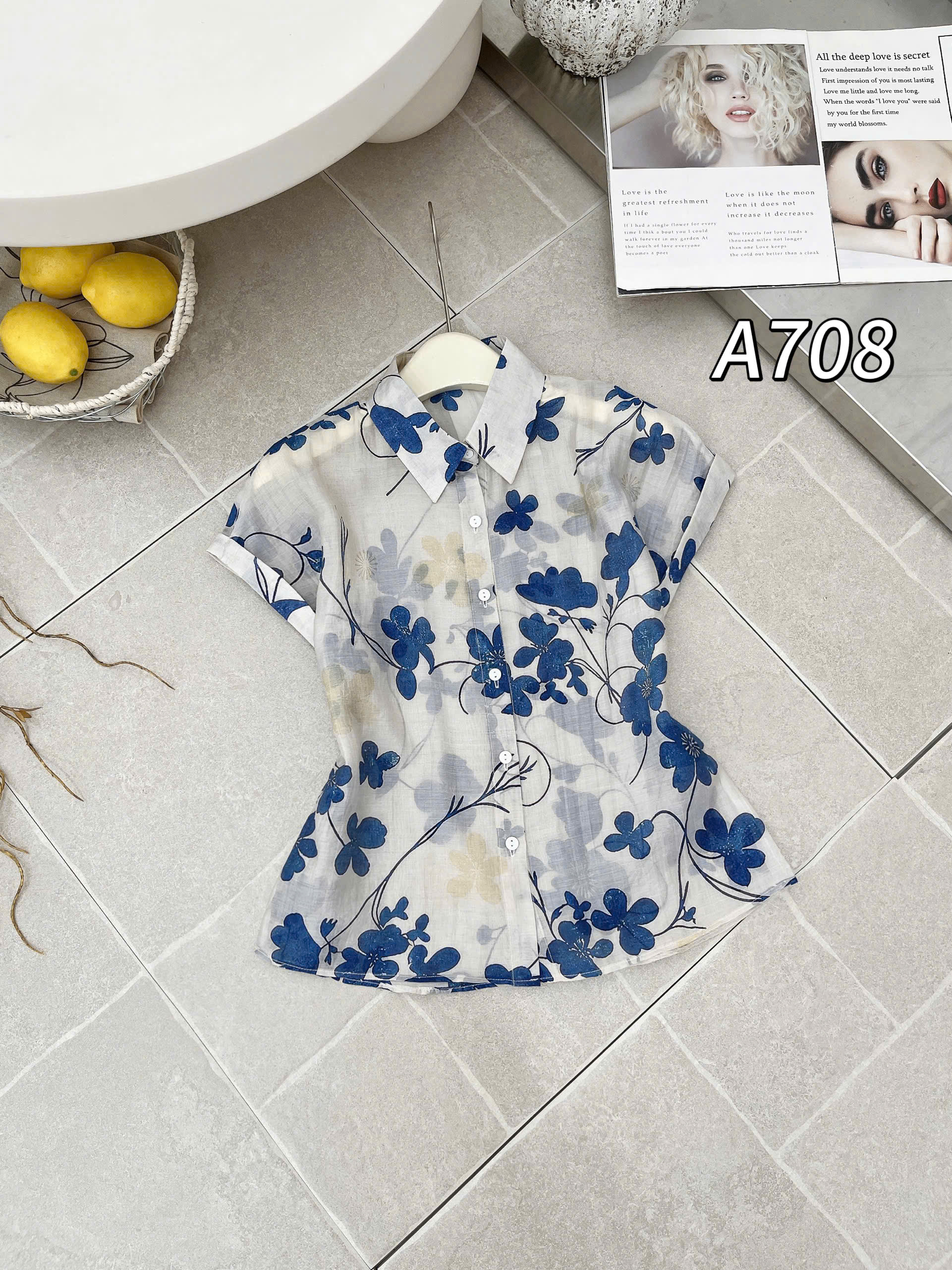 A708 Áo sơ mi hoa tay xắn