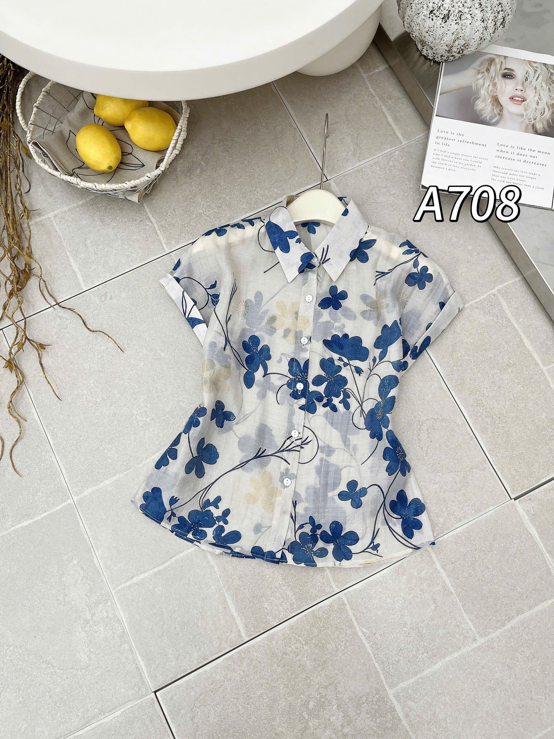 A708 Áo sơ mi hoa tay xắn