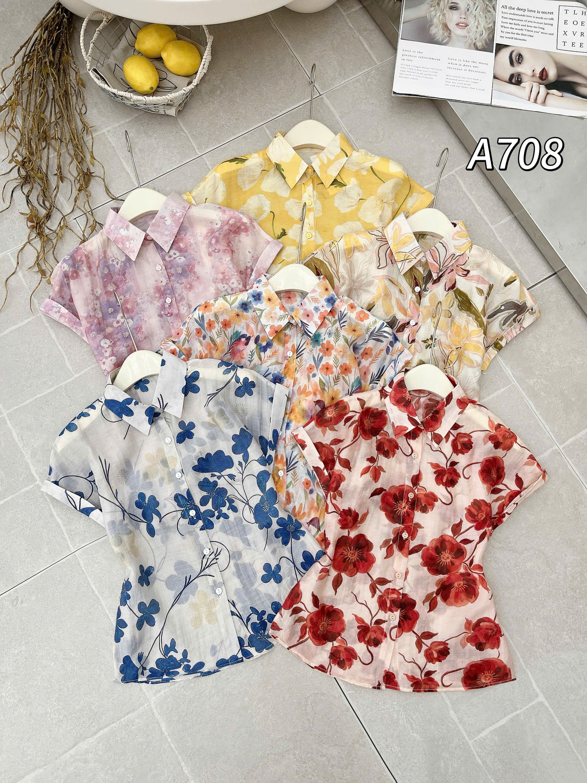 A708 Áo sơ mi hoa tay xắn