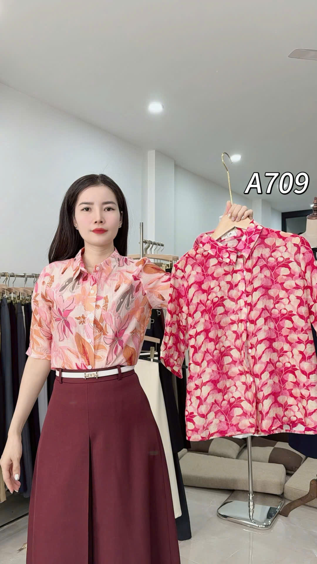 A709 Áo sơ mi họa tiết tay lỡ