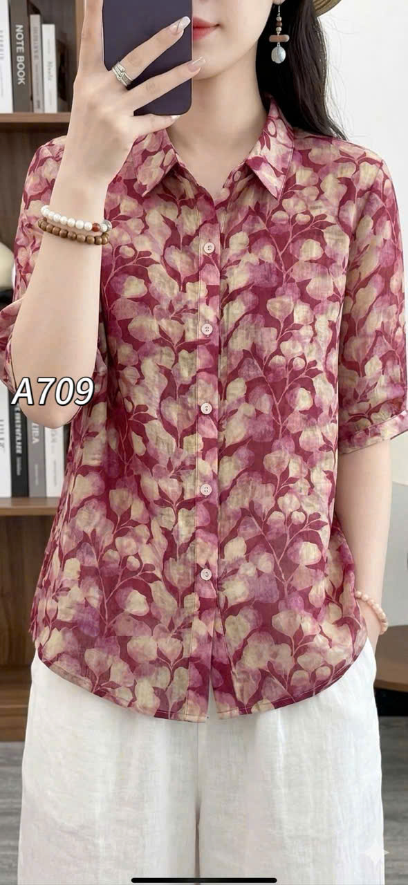 A709 Áo sơ mi họa tiết tay lỡ