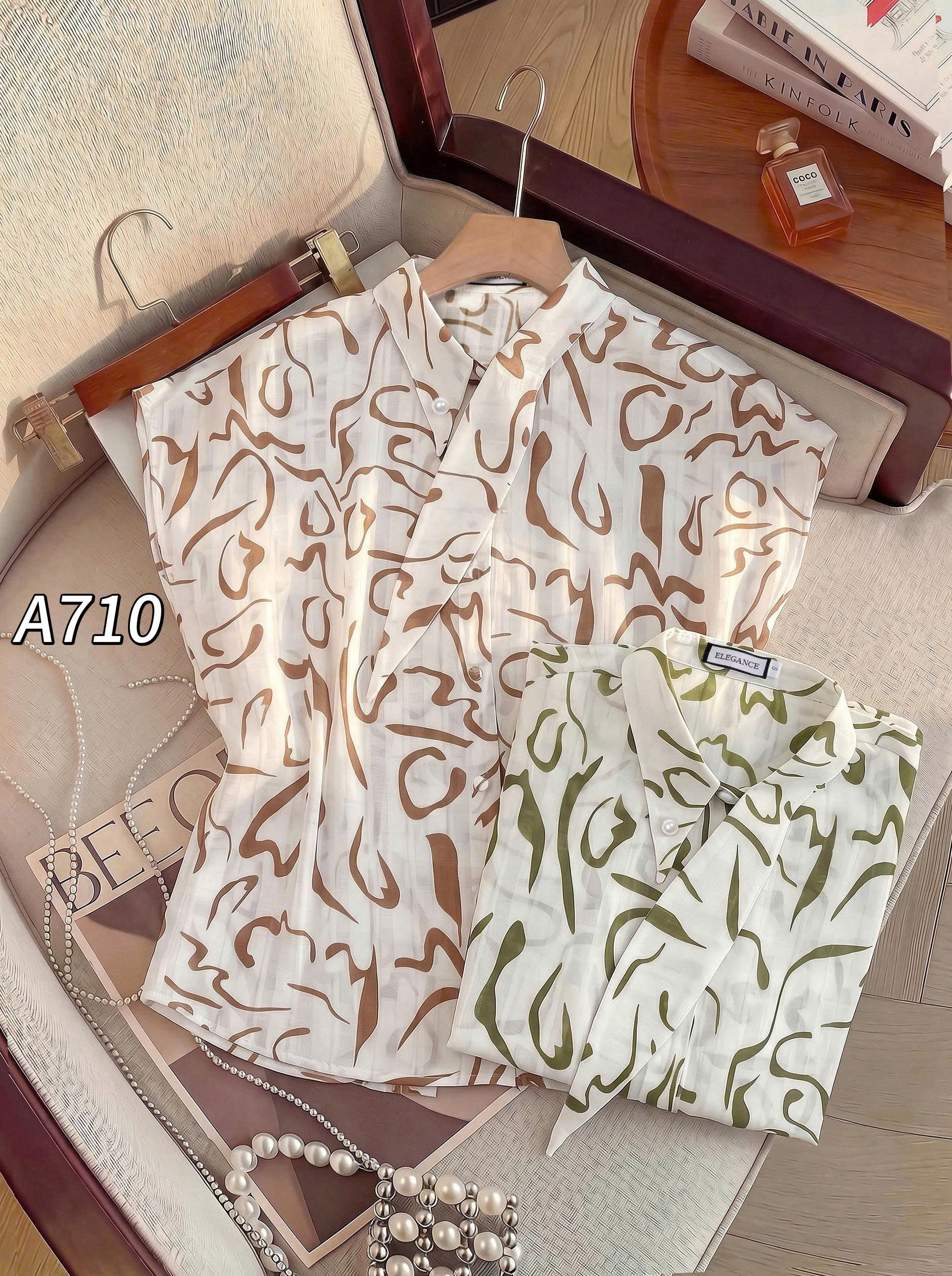 A710 Áo sơ mi tay hến cổ nơ lệch