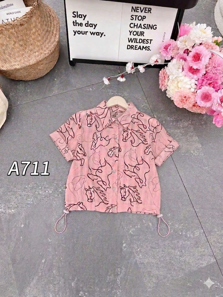 A711 Áo sơ mi hình ngựa tay cộc