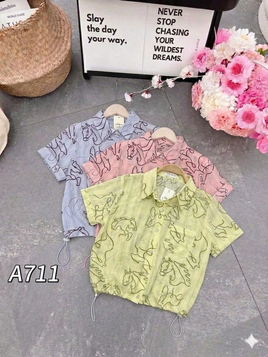 A711 Áo sơ mi hình ngựa tay cộc