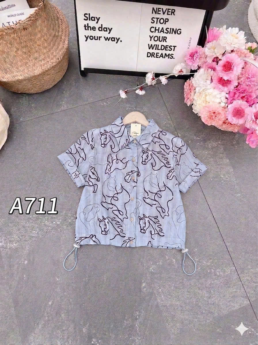 A711 Áo sơ mi hình ngựa tay cộc