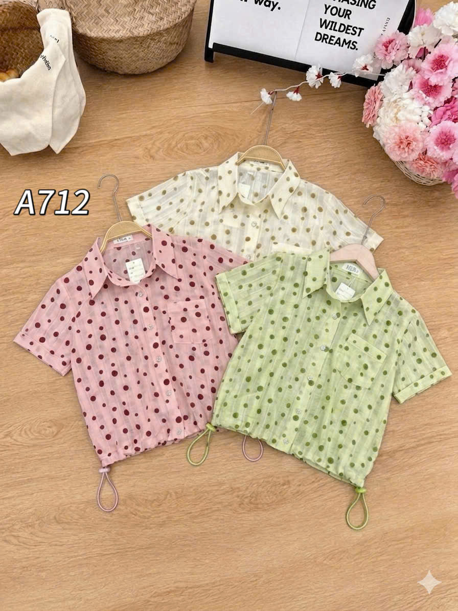 A712 Áo sơ mi túi ngực chấm bi