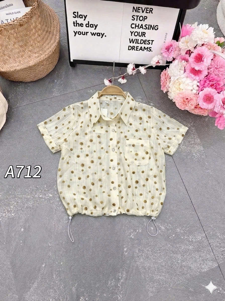 A712 Áo sơ mi túi ngực chấm bi