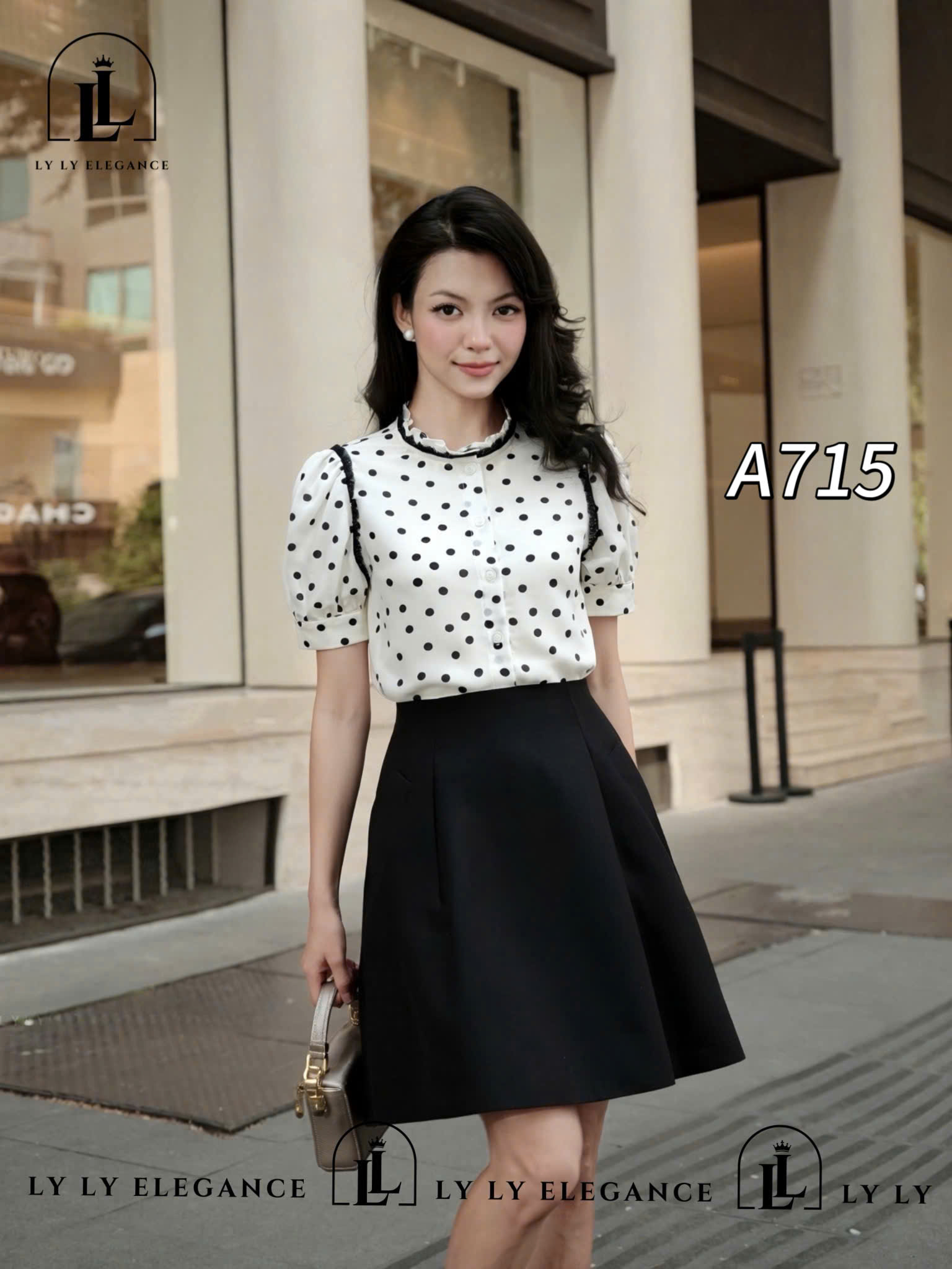 A715 Áo sơ mi chấm bi ren cổ