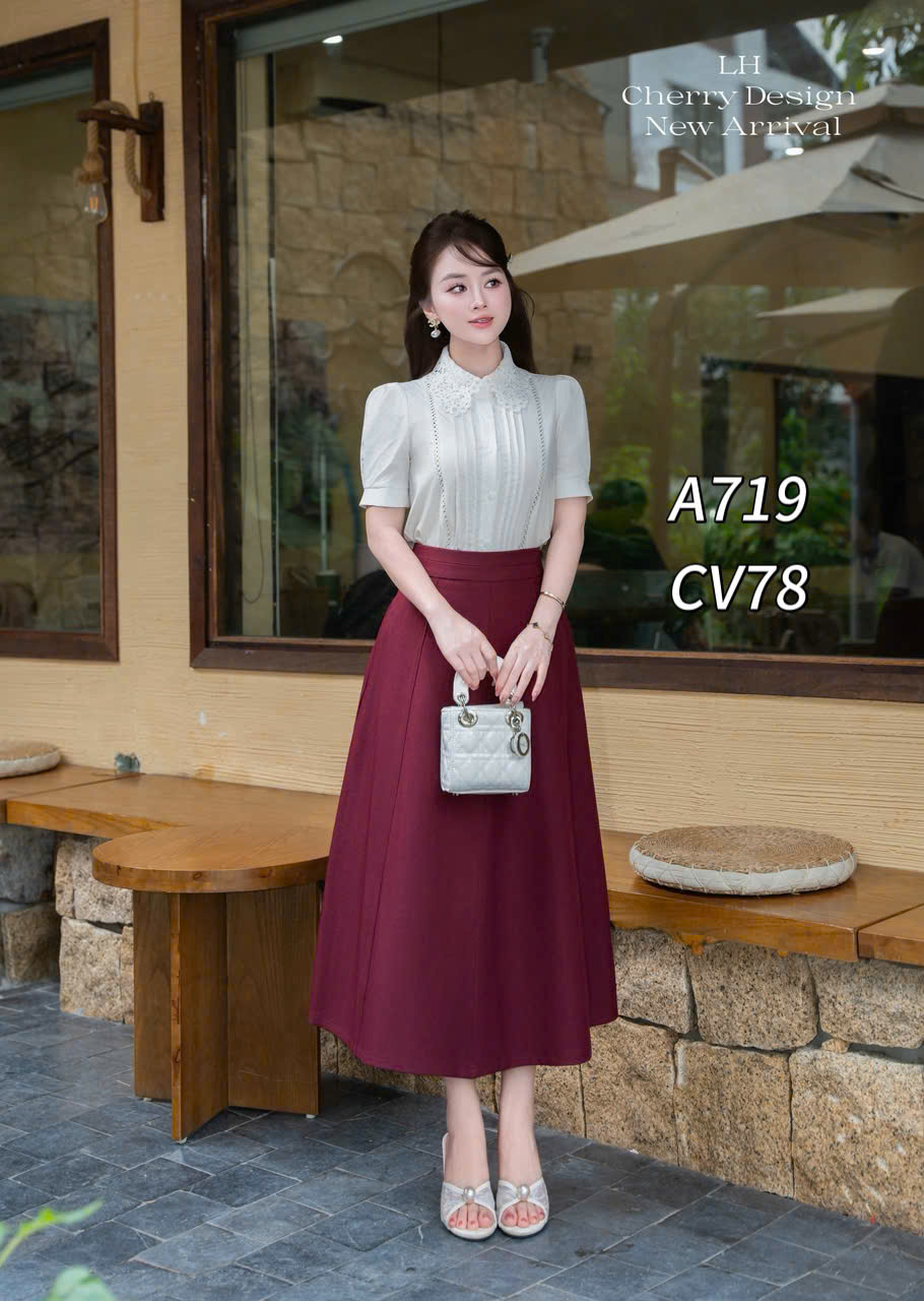 A719 áo cổ ren ly ngực