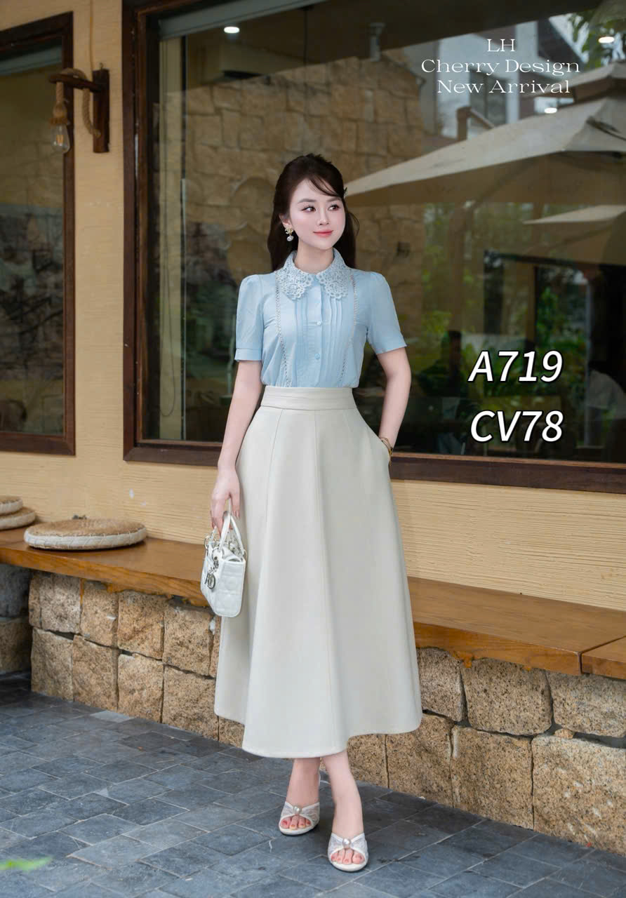 A719 áo cổ ren ly ngực