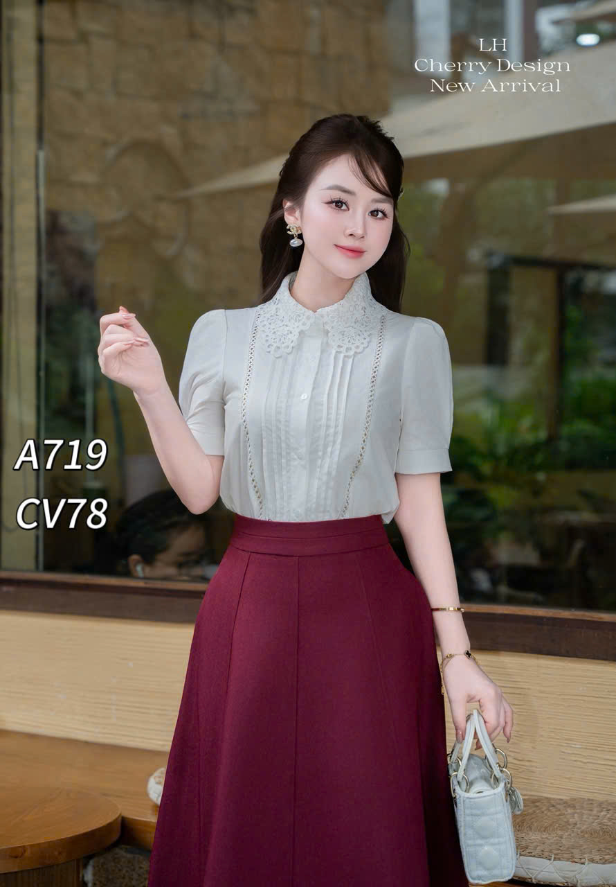 A719 áo cổ ren ly ngực
