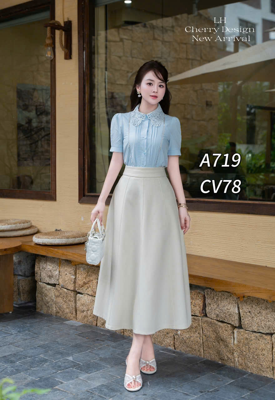 A719 áo cổ ren ly ngực