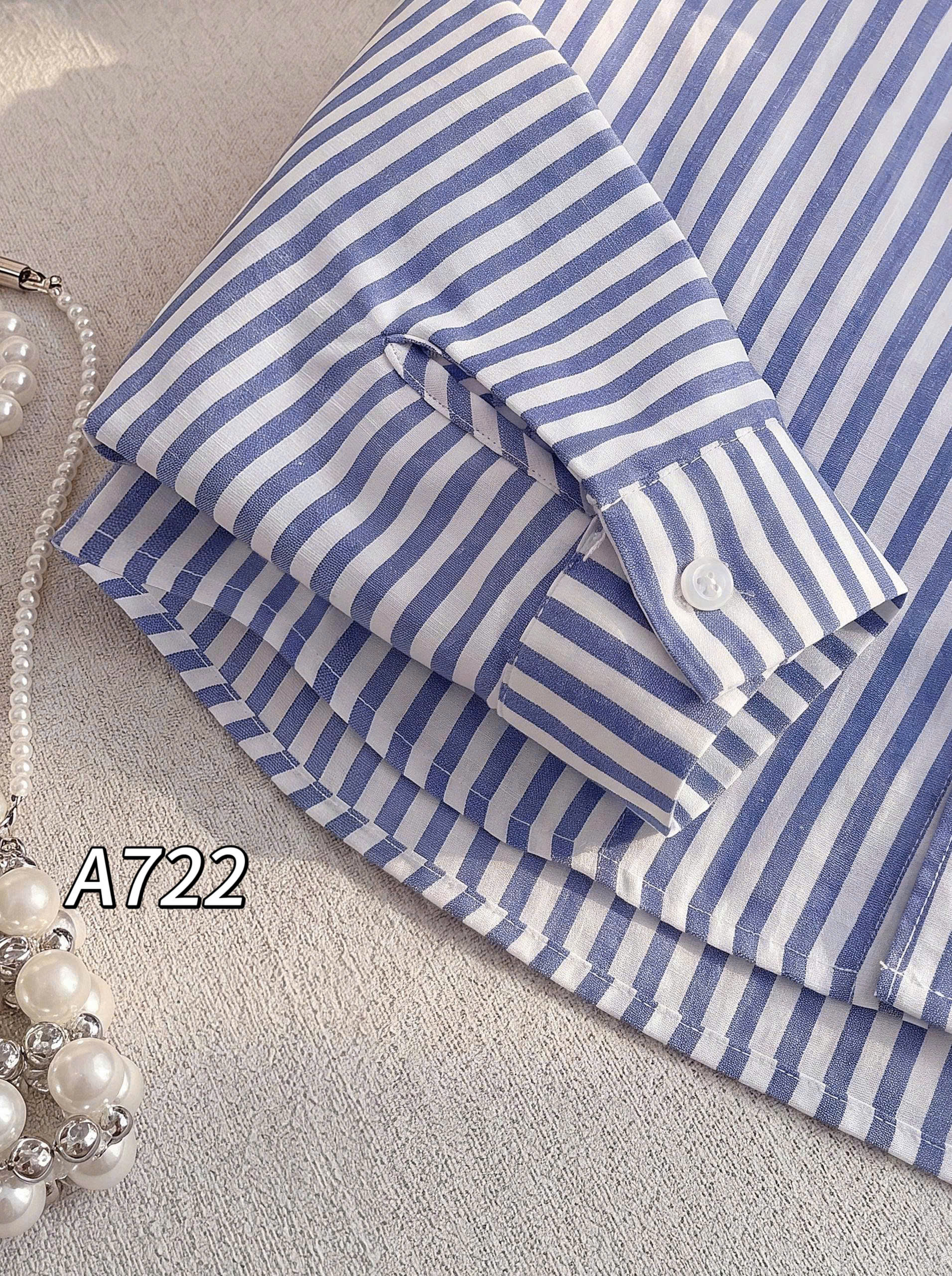 A722 áo kẻ thô cotton pha linen