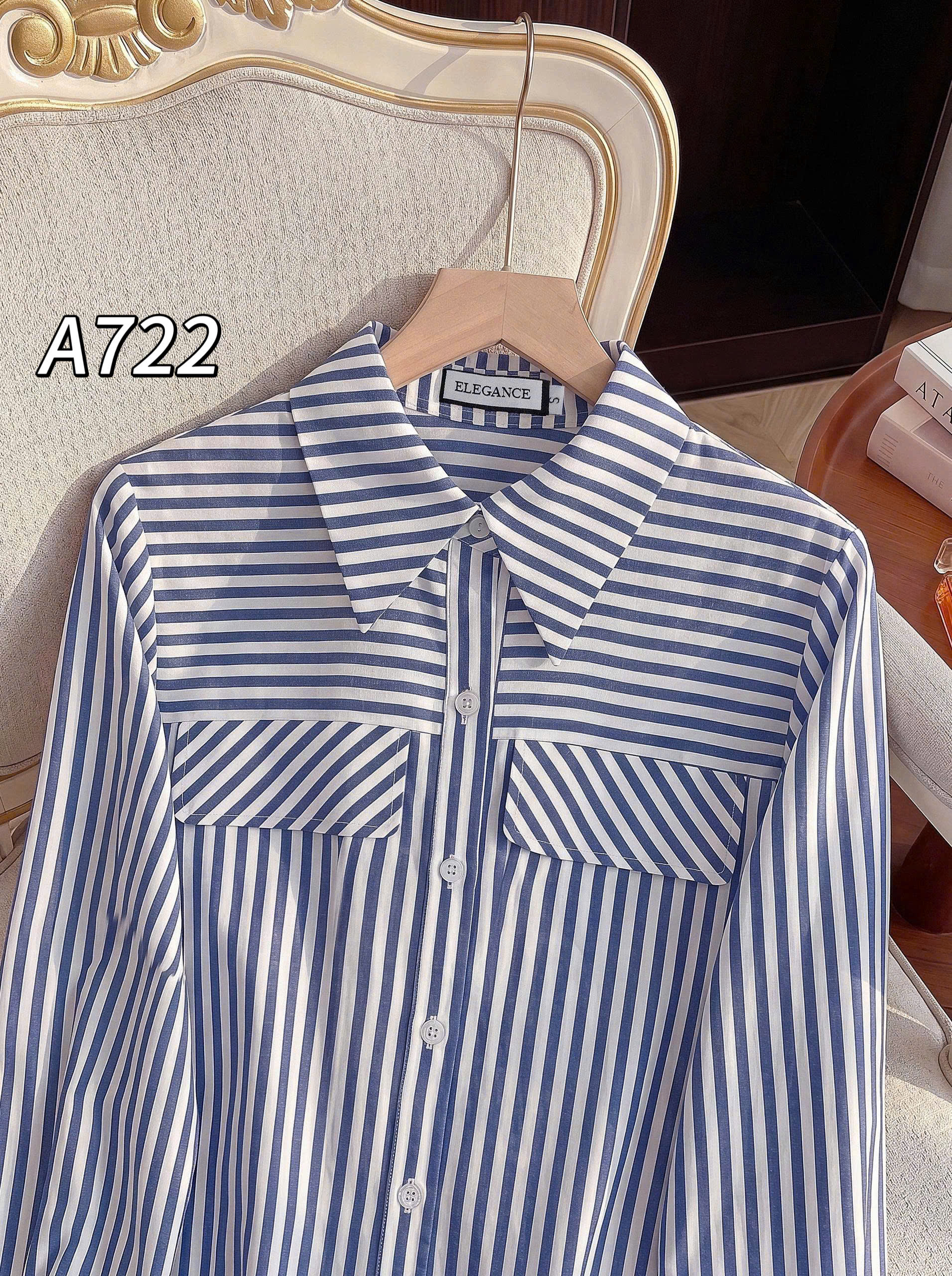 A722 áo kẻ thô cotton pha linen