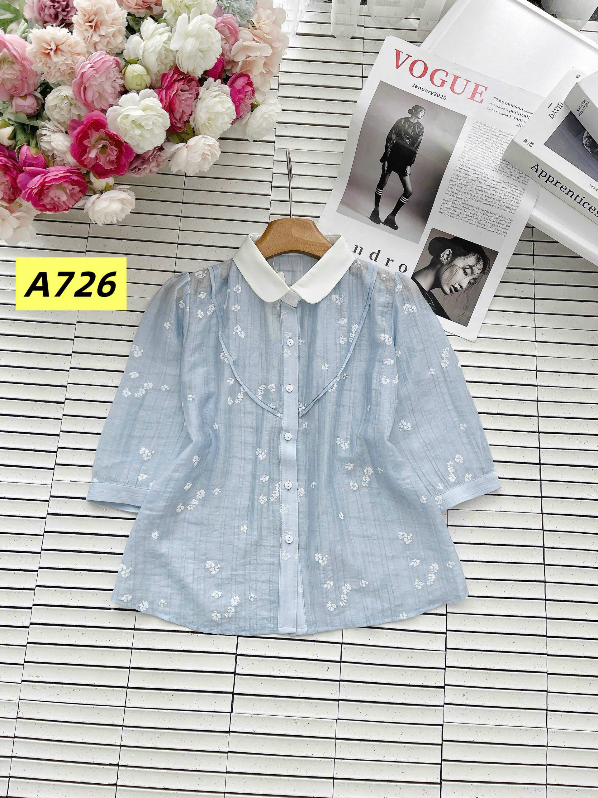 A726 Áo sơ mi tay lỡ cổ sen