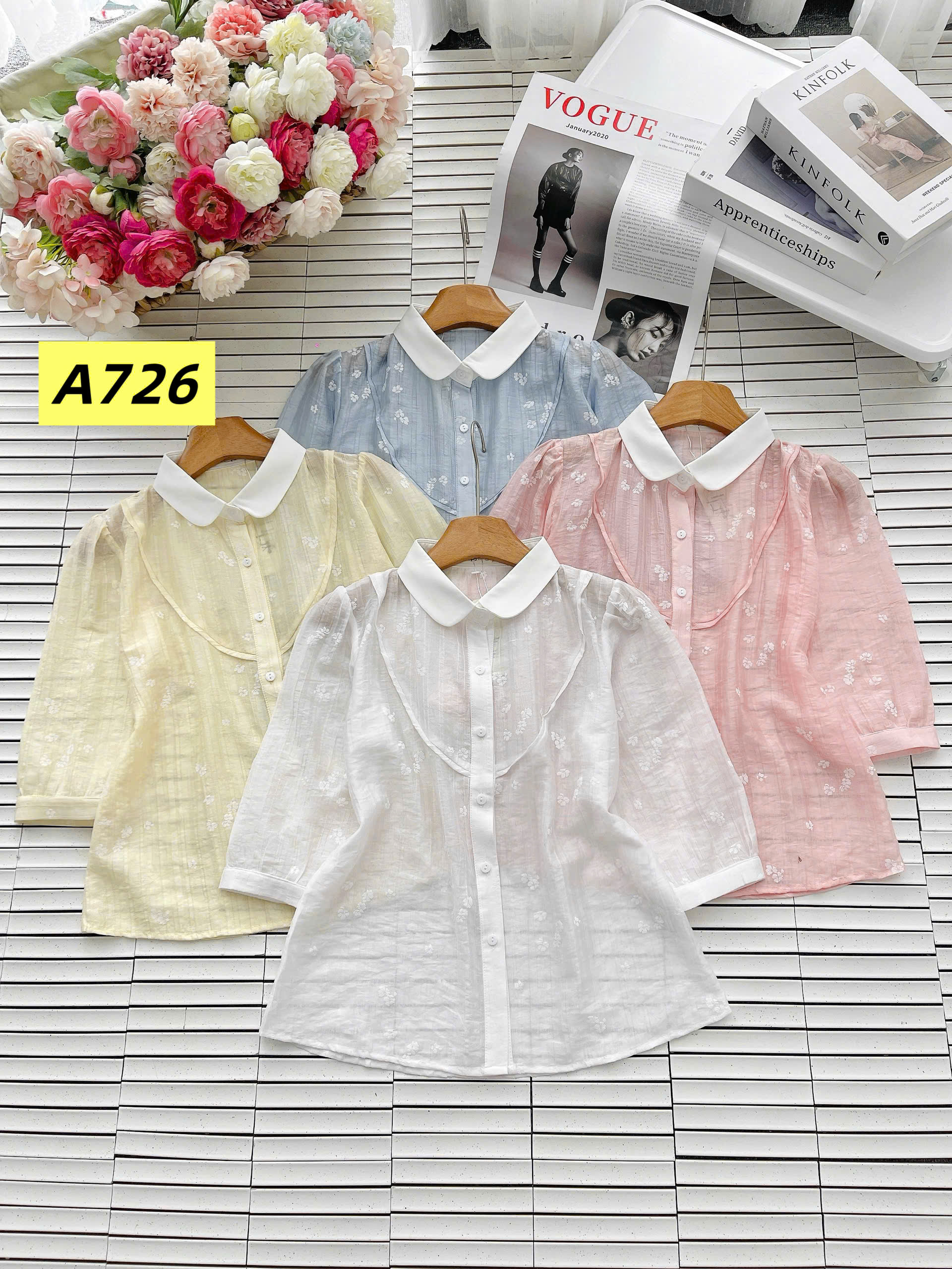 A726 Áo sơ mi tay lỡ cổ sen