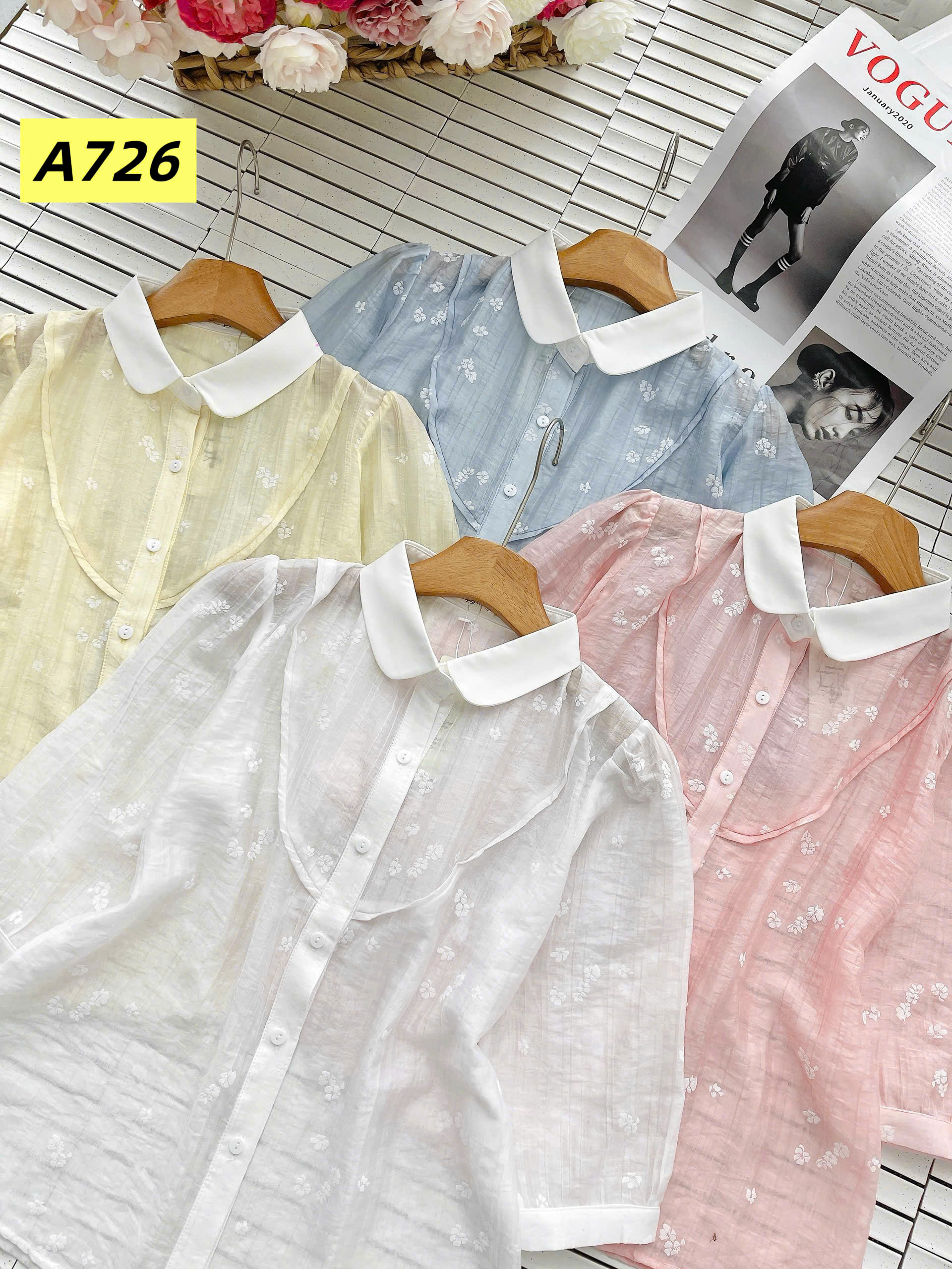 A726 Áo sơ mi tay lỡ cổ sen