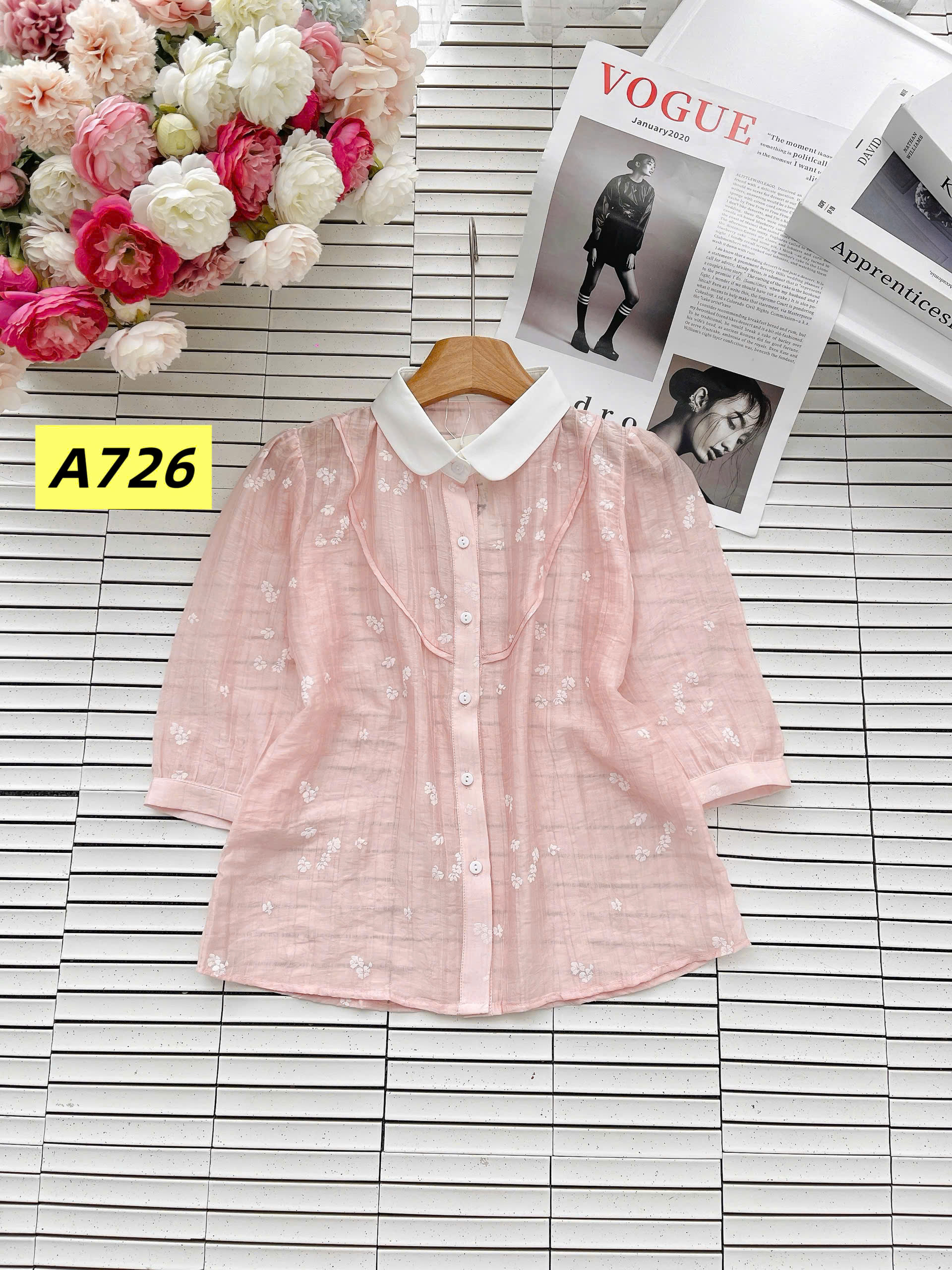 A726 Áo sơ mi tay lỡ cổ sen