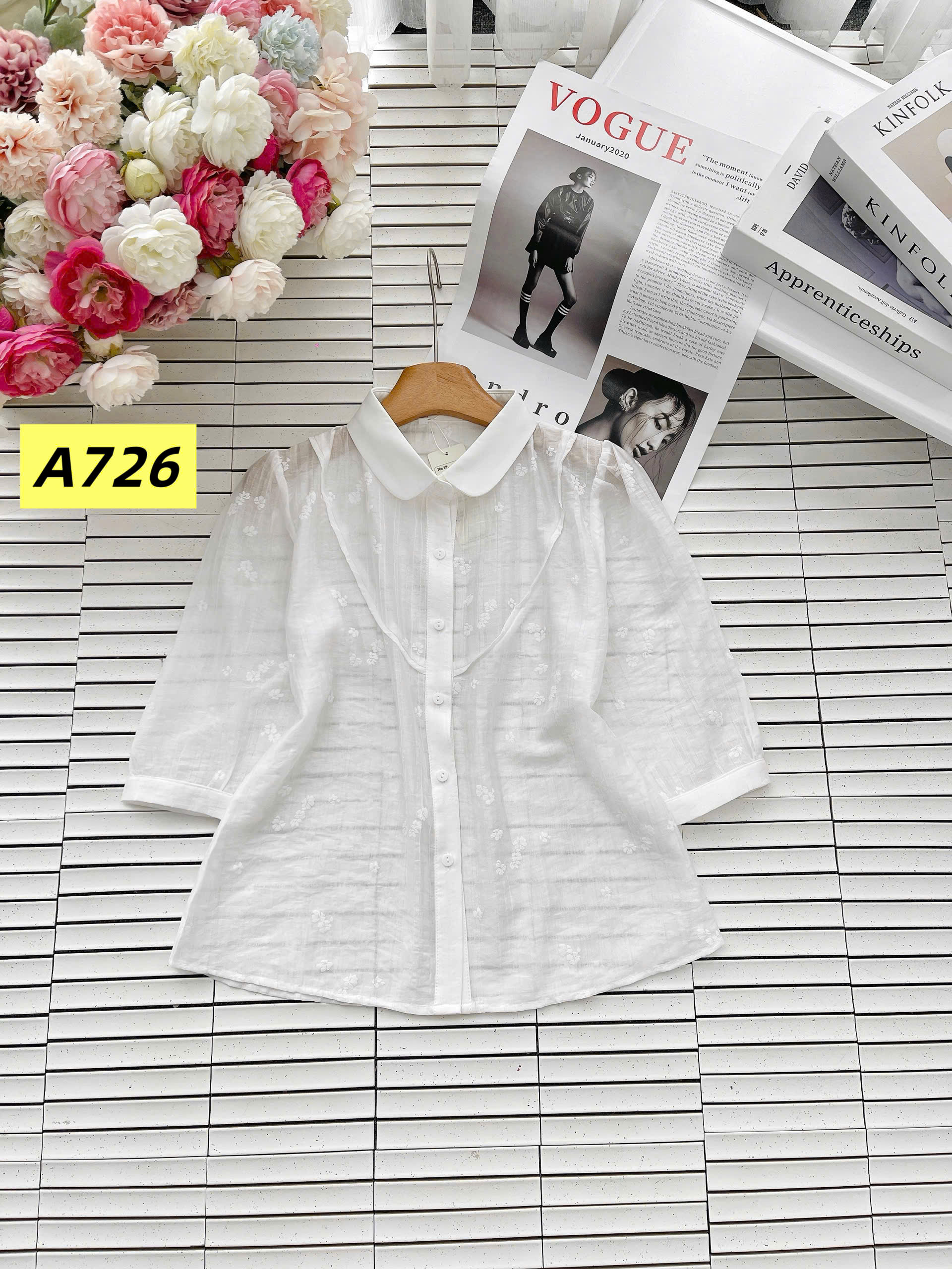 A726 Áo sơ mi tay lỡ cổ sen
