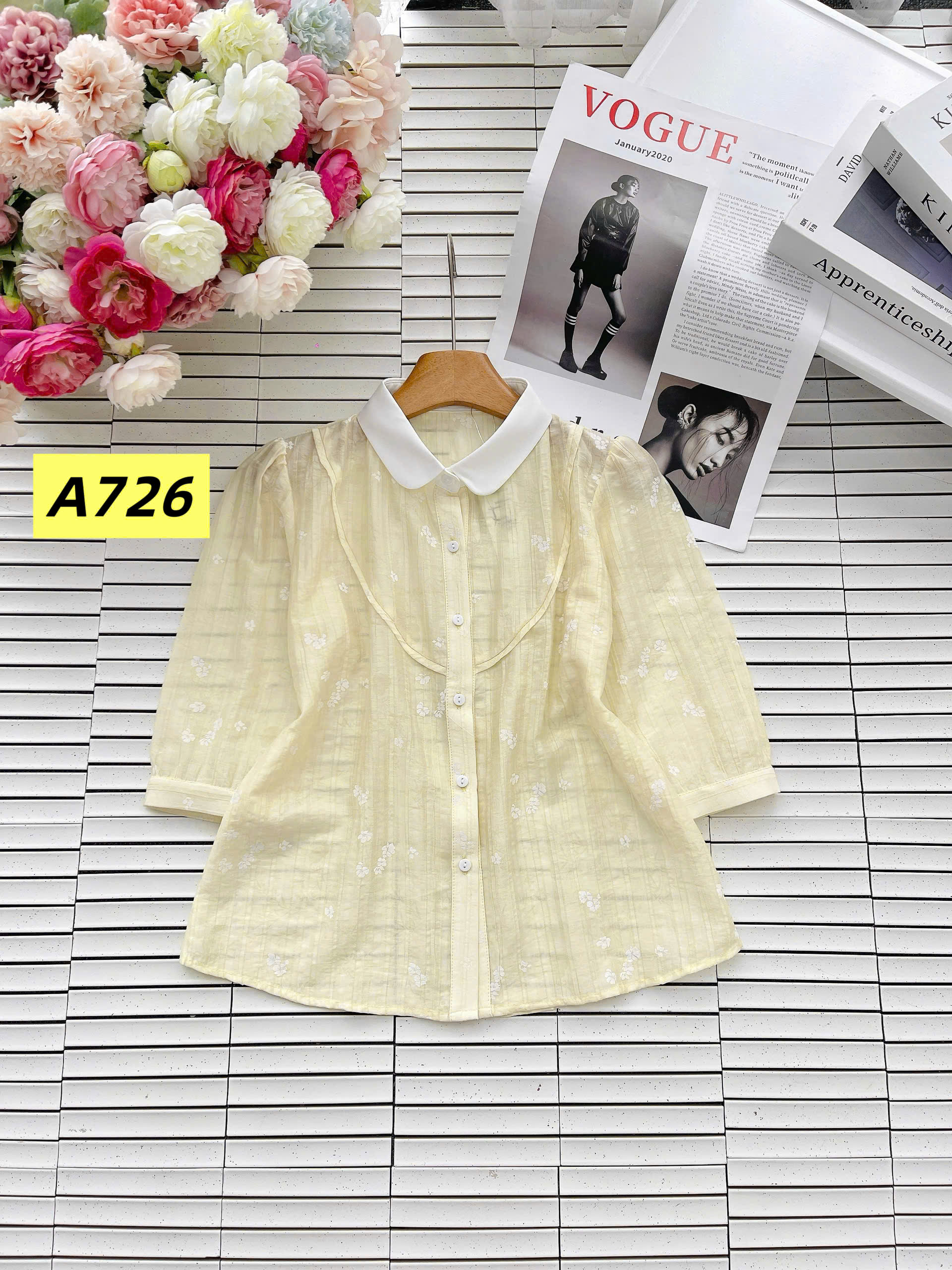 A726 Áo sơ mi tay lỡ cổ sen