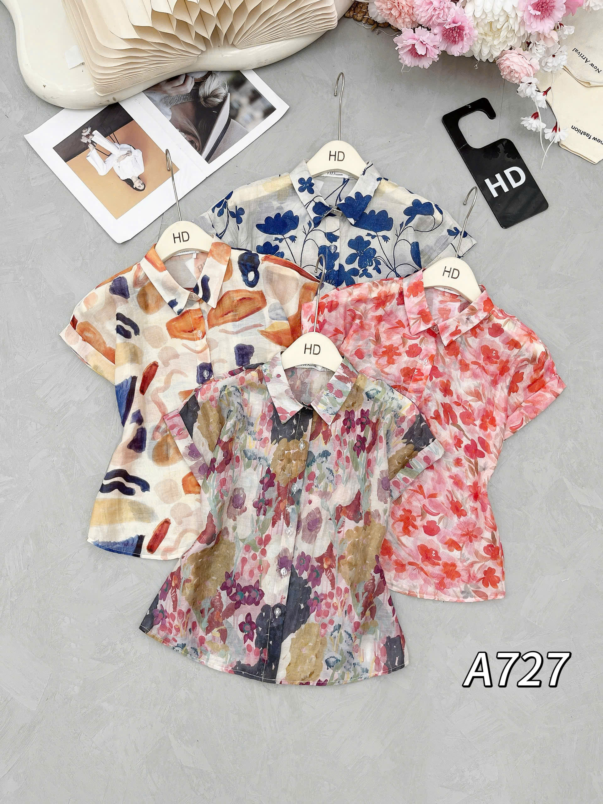 A727 áo tay hến họa tiết