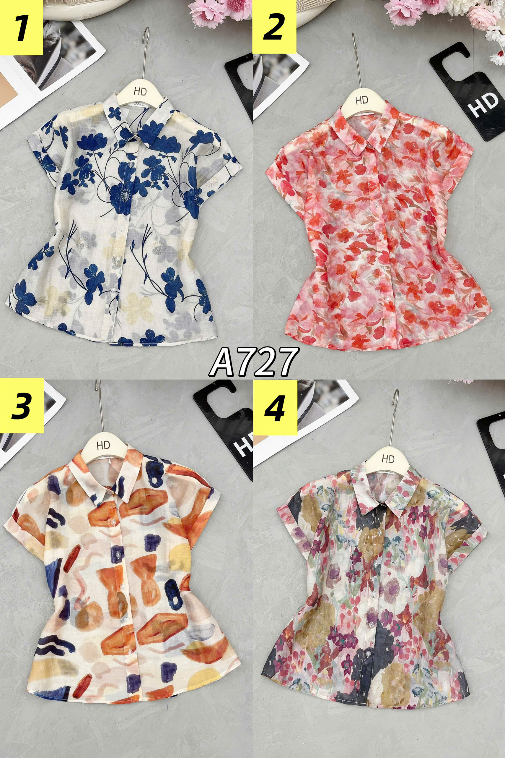 A727 áo tay hến họa tiết