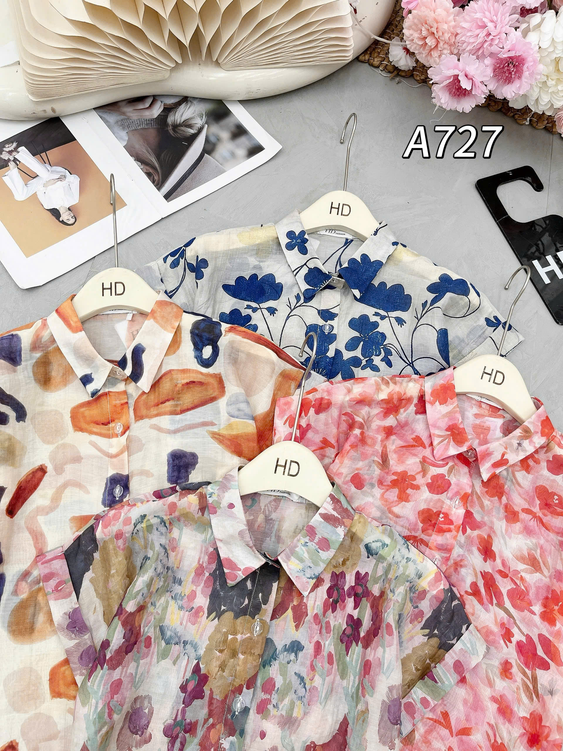 A727 áo tay hến họa tiết