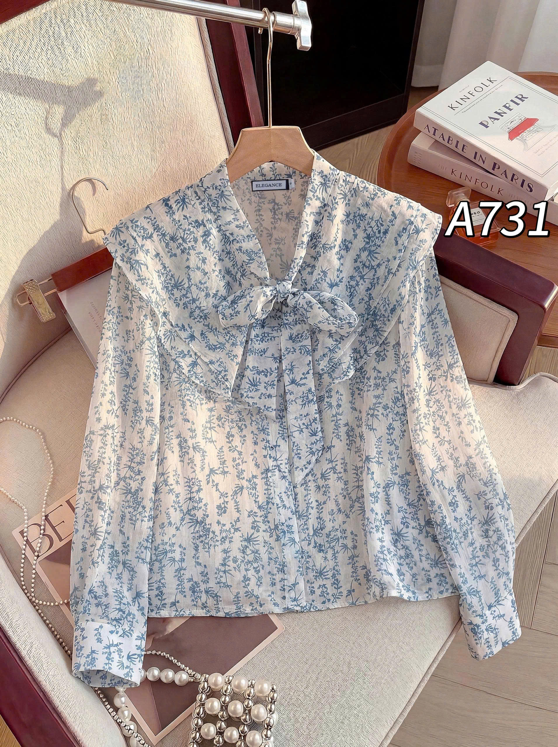 A731 Áo sơ mi cổ bèo buộc nơ