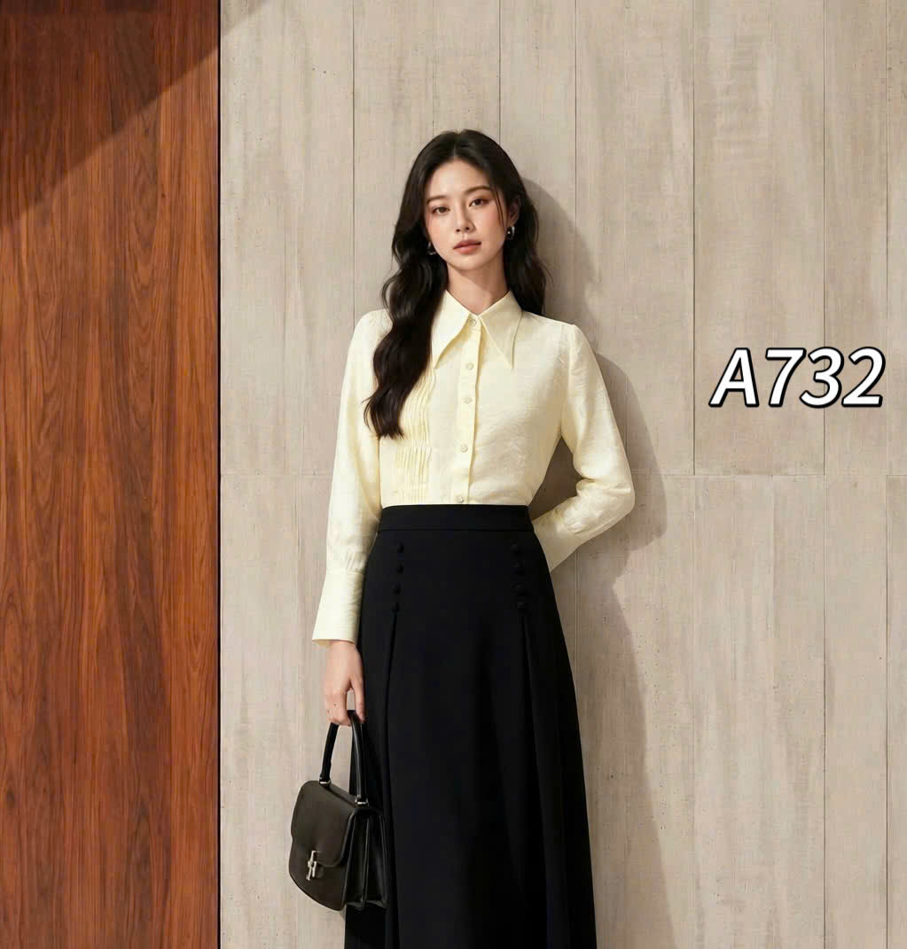 A732 Áo sơ mi ly dọc cổ nhọn
