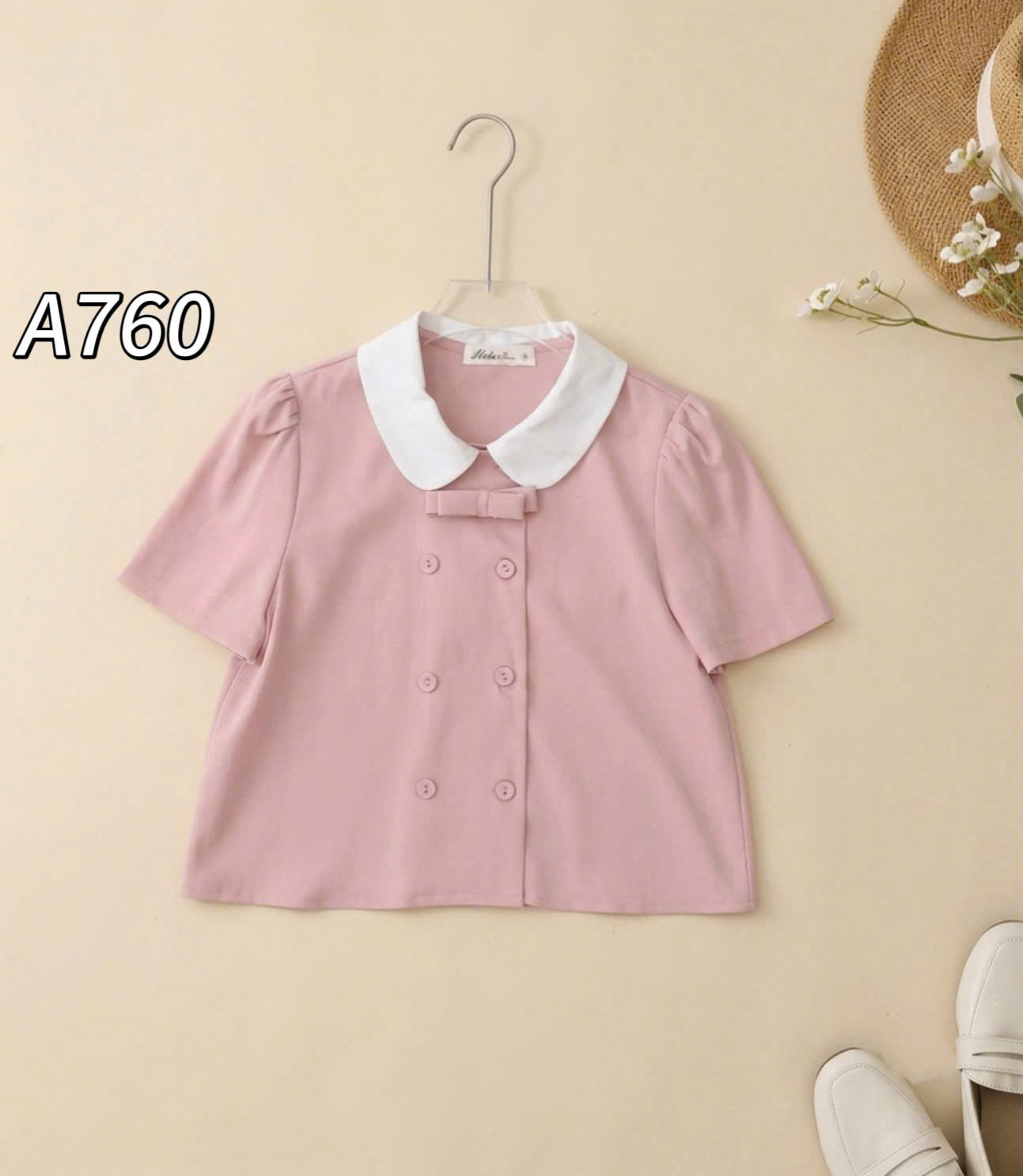 A760 Áo sơ mi cổ sen cúc bọc
