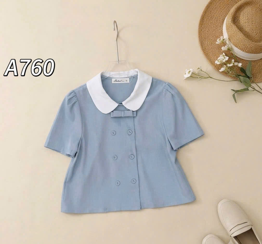 A760 Áo sơ mi cổ sen cúc bọc