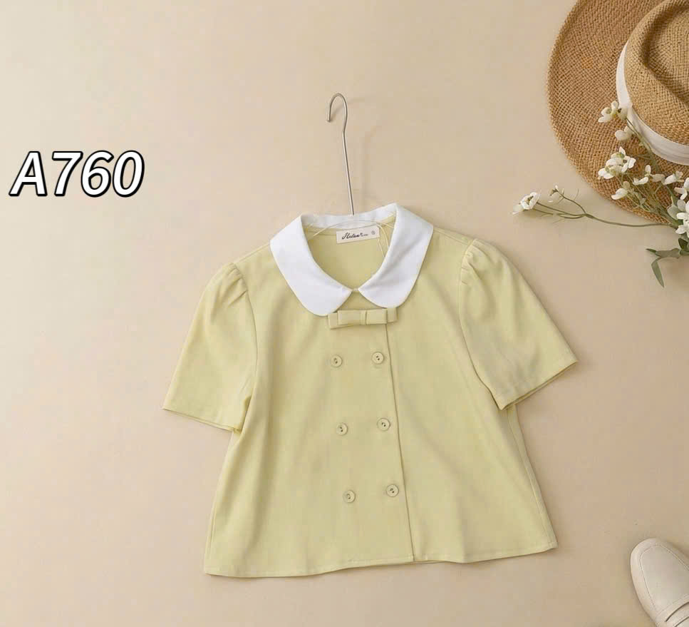 A760 Áo sơ mi cổ sen cúc bọc
