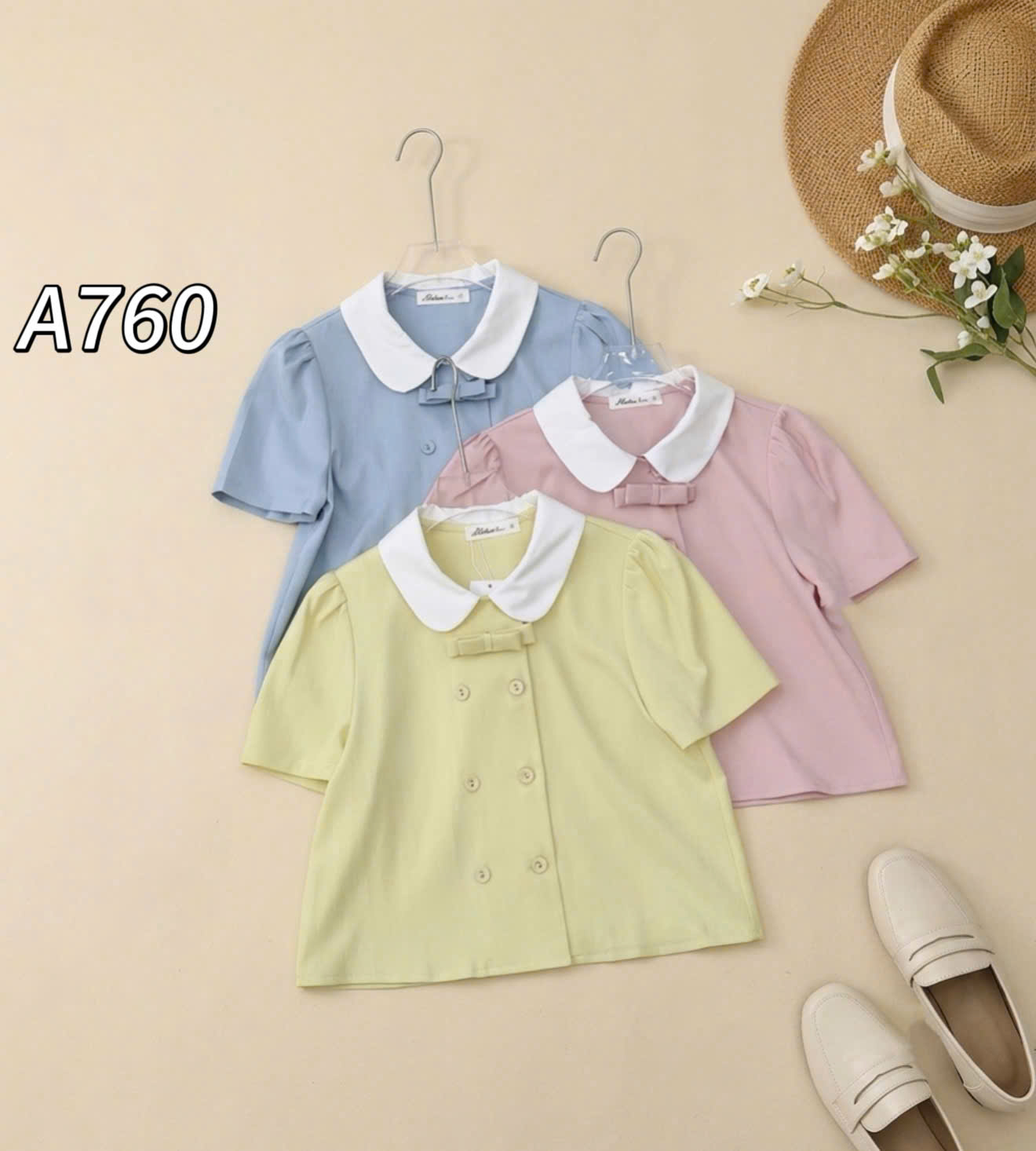 A760 Áo sơ mi cổ sen cúc bọc