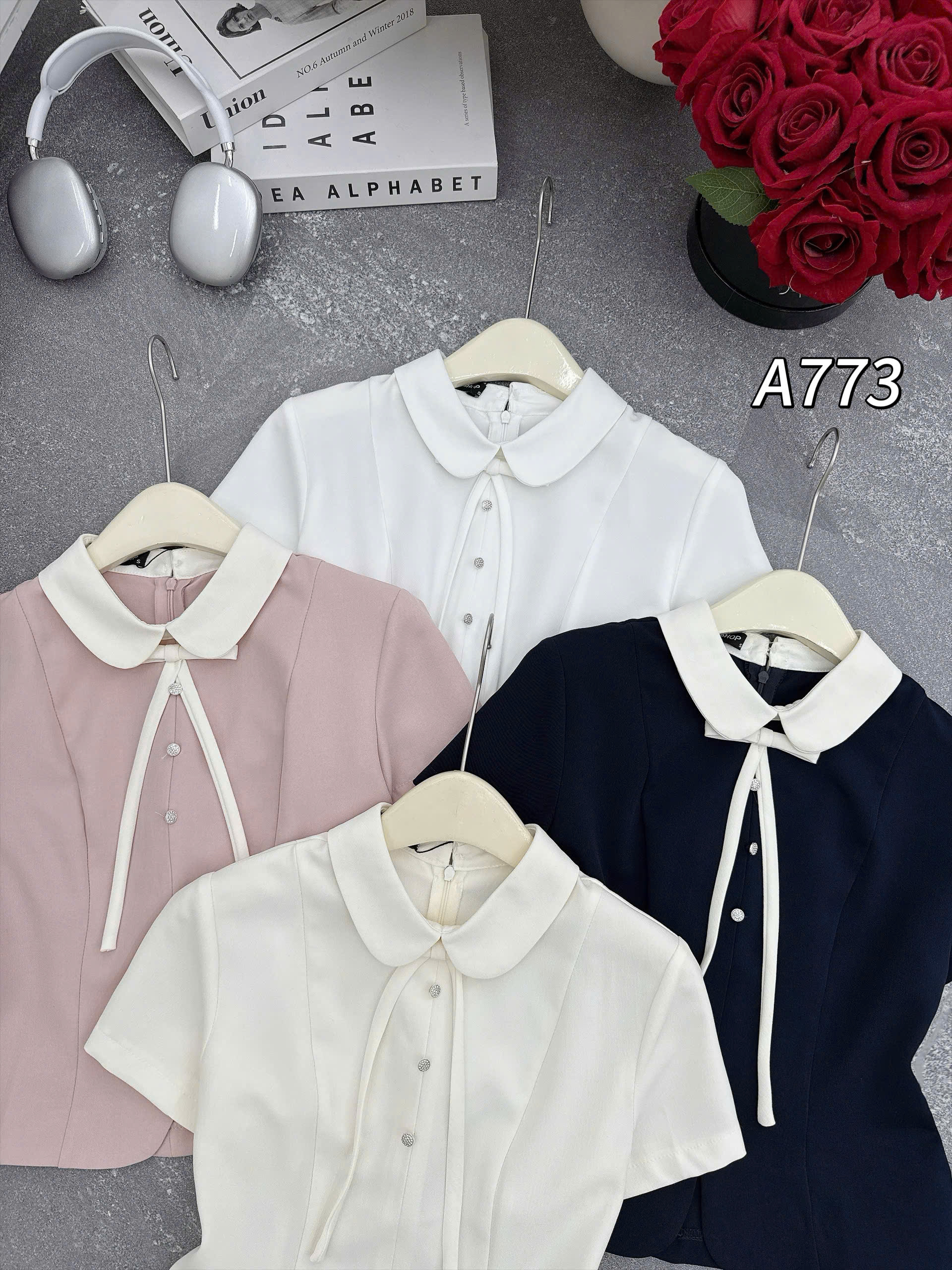 A773 áo cổ sen khóa lưng