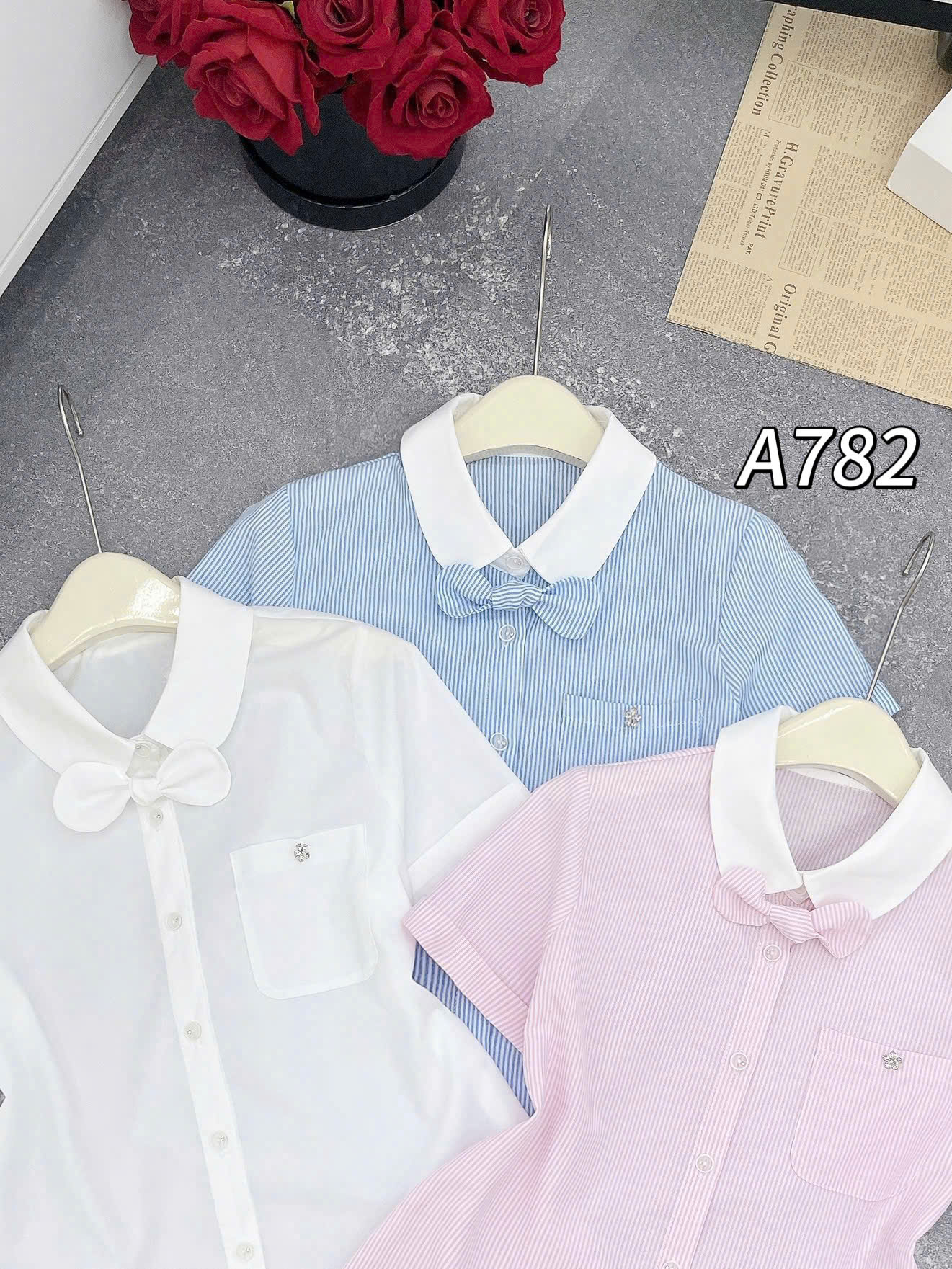 A782 áo cổ sen túi ngực