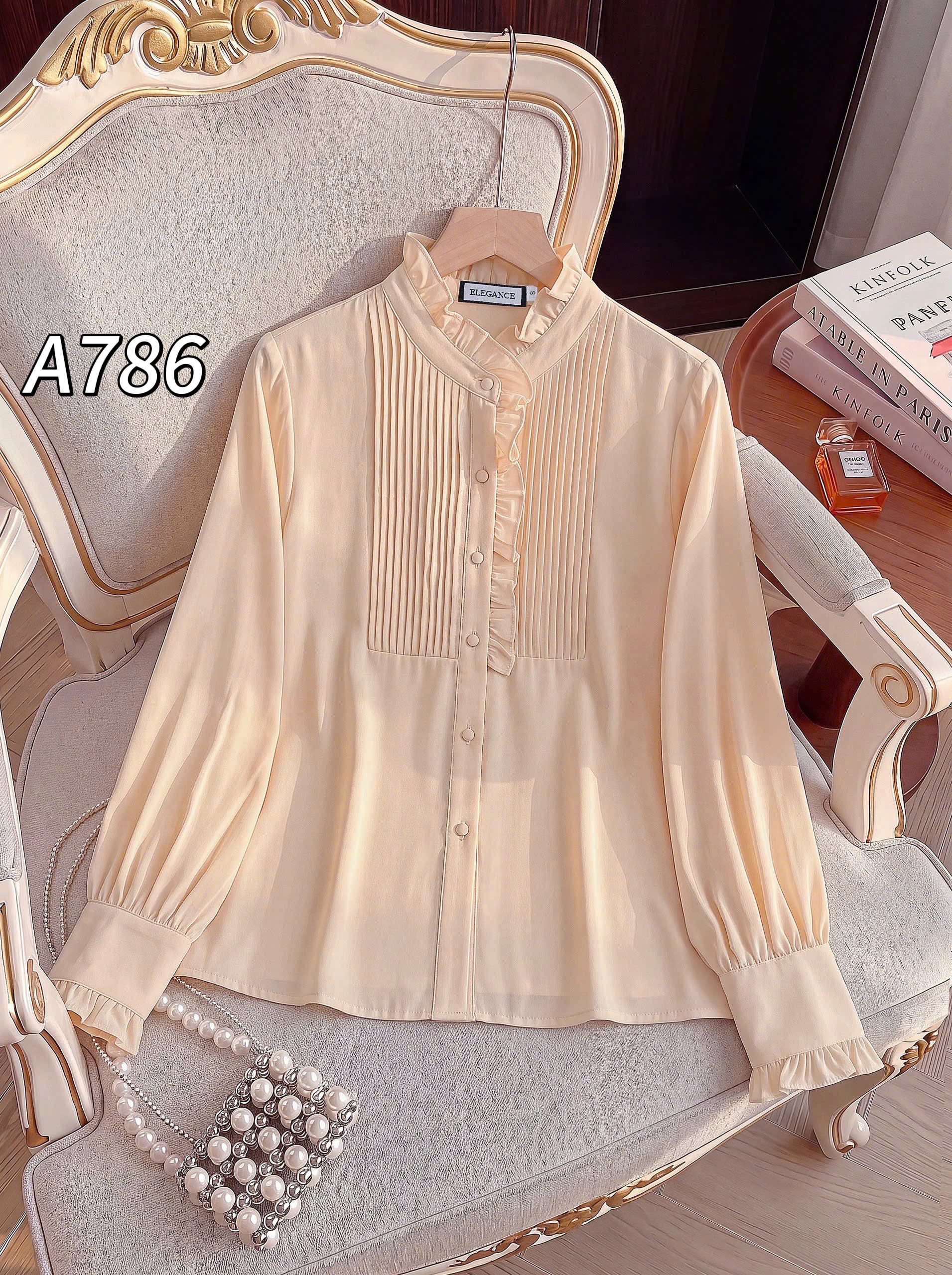 A786 áo cổ bèo ly ngực