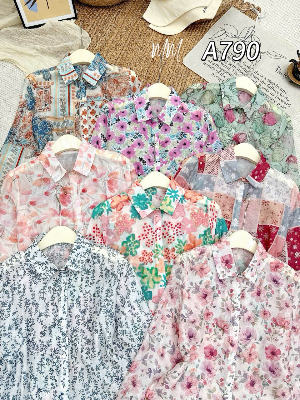 A790 Áo sơ mi họa tiết hoa tay dài